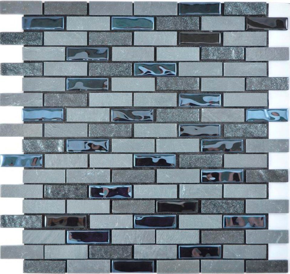 Mosani Mosaikfliesen Glasmosaik Naturstein Mosaik Selbstklebend schwarz / 10 Matten