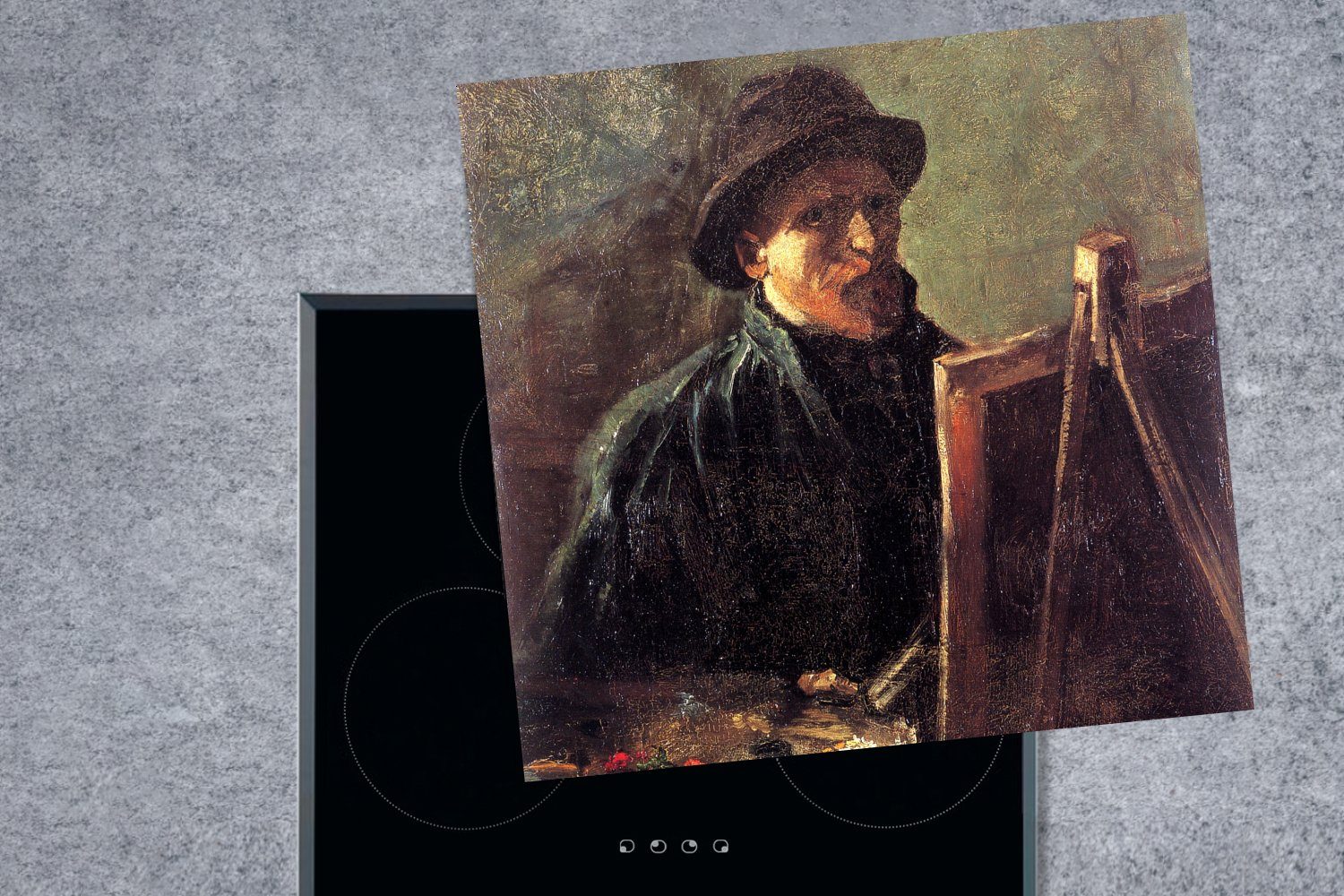MuchoWow Herdblende-/Abdeckplatte Selbstbildnis Gogh, Ceranfeldabdeckung, - cm, 78x78 (1 van tlg), küche Arbeitsplatte für von Vinyl, als Gemälde Vincent Maler