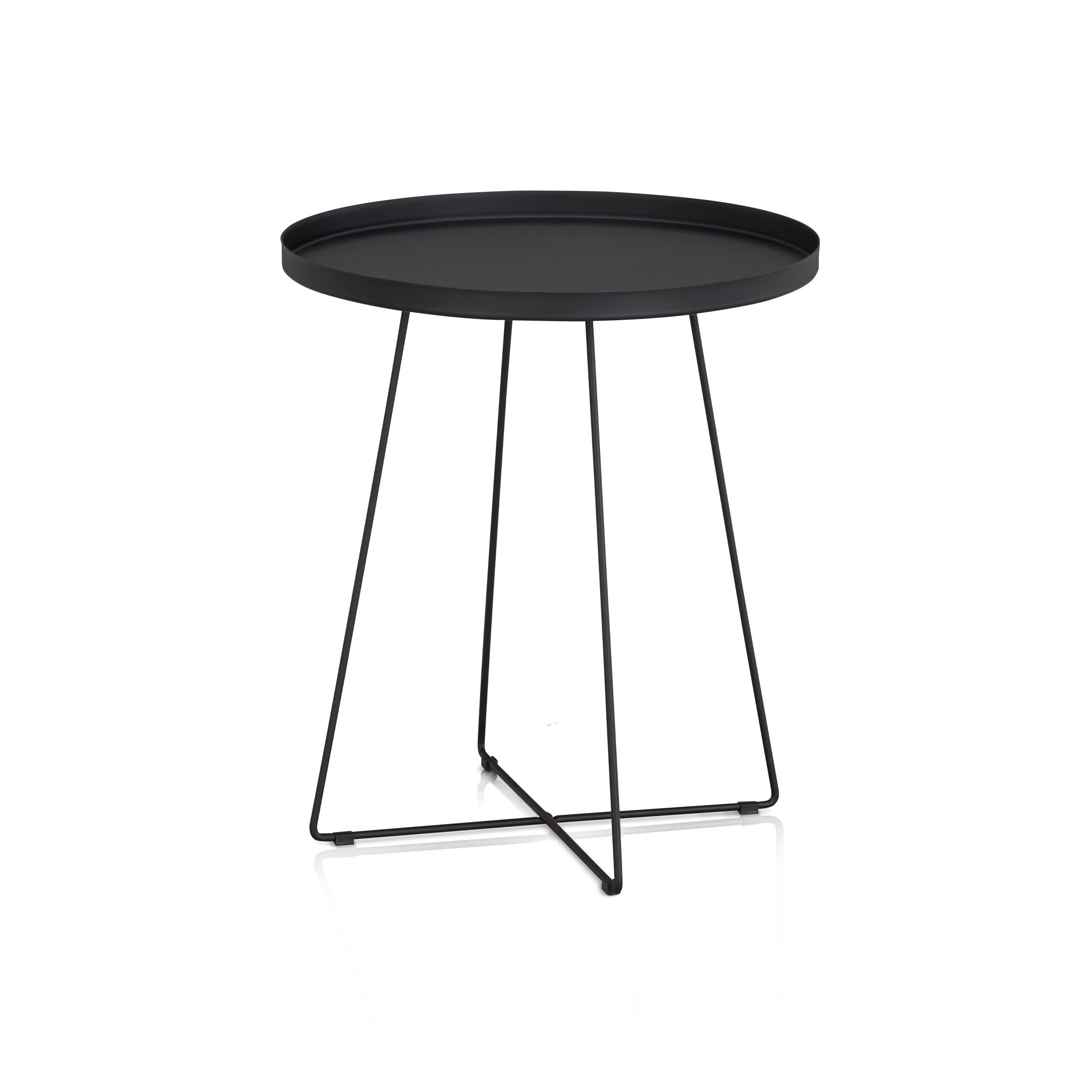 KHG Beistelltisch Schwarz, kleiner Couchtisch rund, Nachttisch (pulverbeschichtetes Metall, erhöhter Rand, 6,5 kg belastbar, 45x51x45 cm, pflegeleicht, ideal für Wohn- und Schlafzimmer), Pflegeleicht. Rund, erhöhter Rand