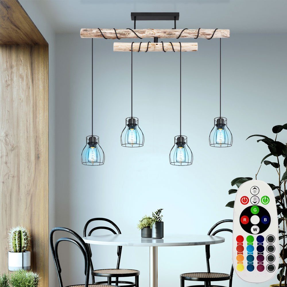 etc-shop LED Pendelleuchte, Leuchtmittel inklusive, Warmweiß, Farbwechsel, Vintage Pendelleuchte Holz Hängelampe Esstisch Holz Rustikal