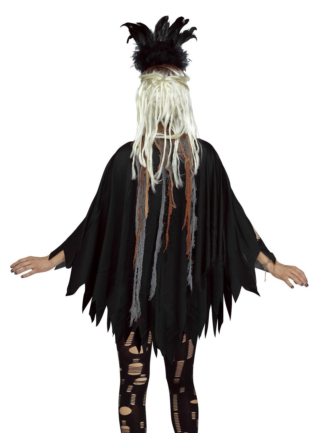 Fun World Kostüm Voodoo Poncho - Halloween Fasching Zombie Kostüm, Mystischer Zauberin-Umhang mit Skelett-Print