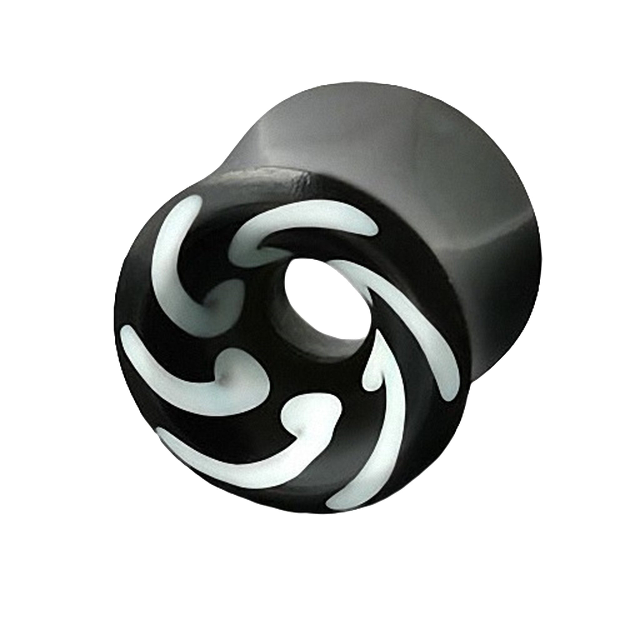 Plug Piercing Schmuck Horn Schwarz mit weißem Fecher