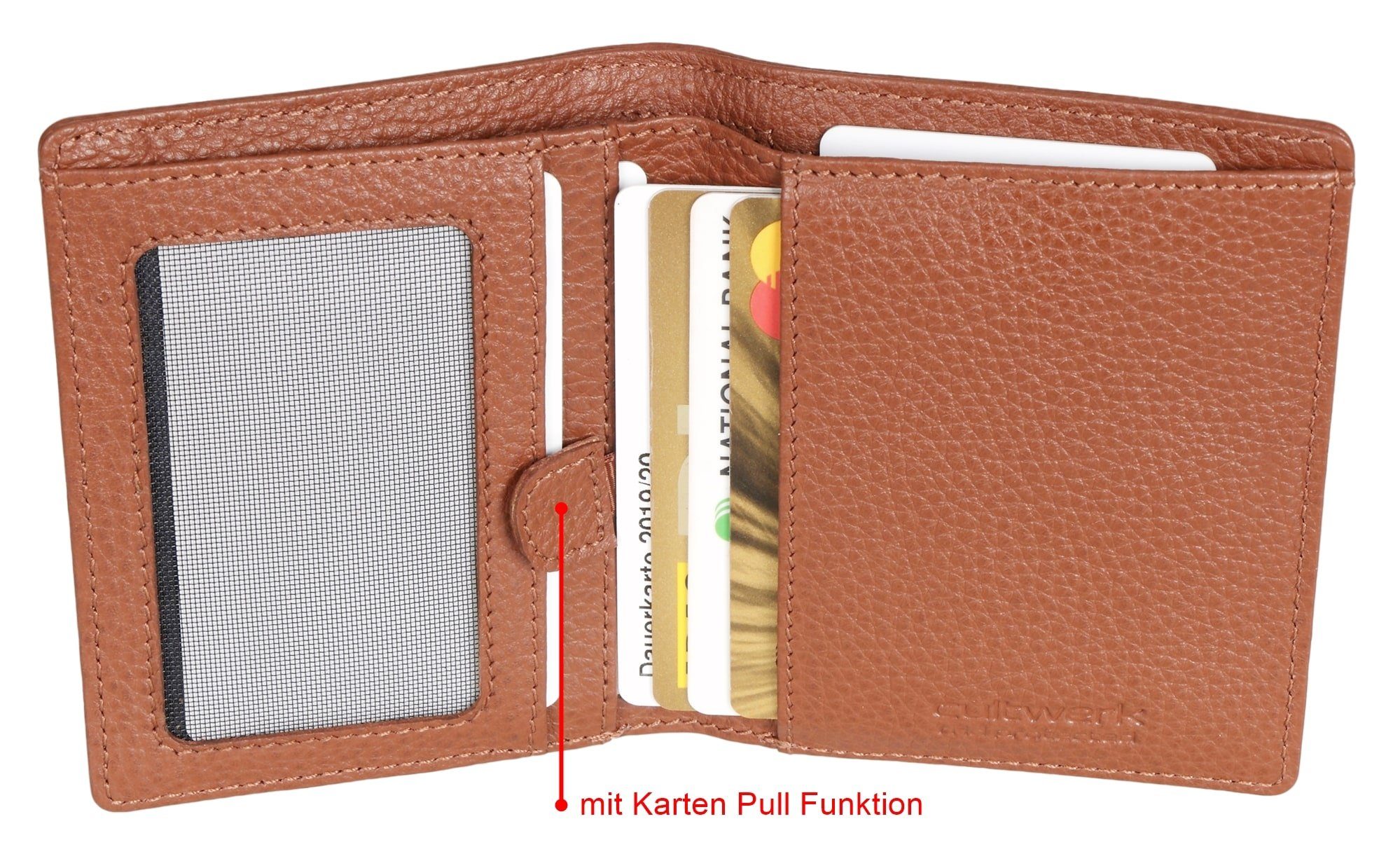 Brown Bear Geldbörse Cultwerk Modell IV für Herren aus Echtleder mit 5 Kartenfächern, mit Card Pull Funktion und RFID-Schutz Farbe Braun Cognac