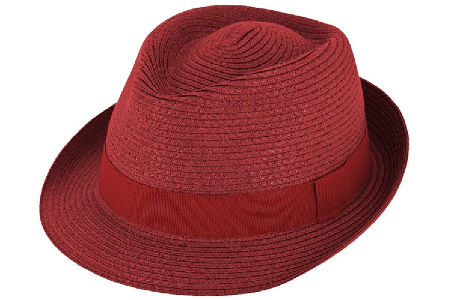 Breiter Strohhut Papier Trilby mit Ripsband rollbar 301-Signalrot | 