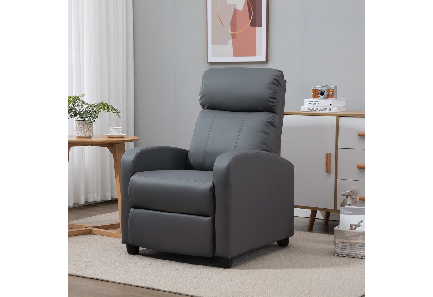 HOMCOM Massagesessel TV Sessel mit Fernbedienung, Seitentasche (Relaxsessel, 1-St., Fernsehsessel mit Vibrationsmassage), aus Kunstleder, für Wohnzimmer, Grau