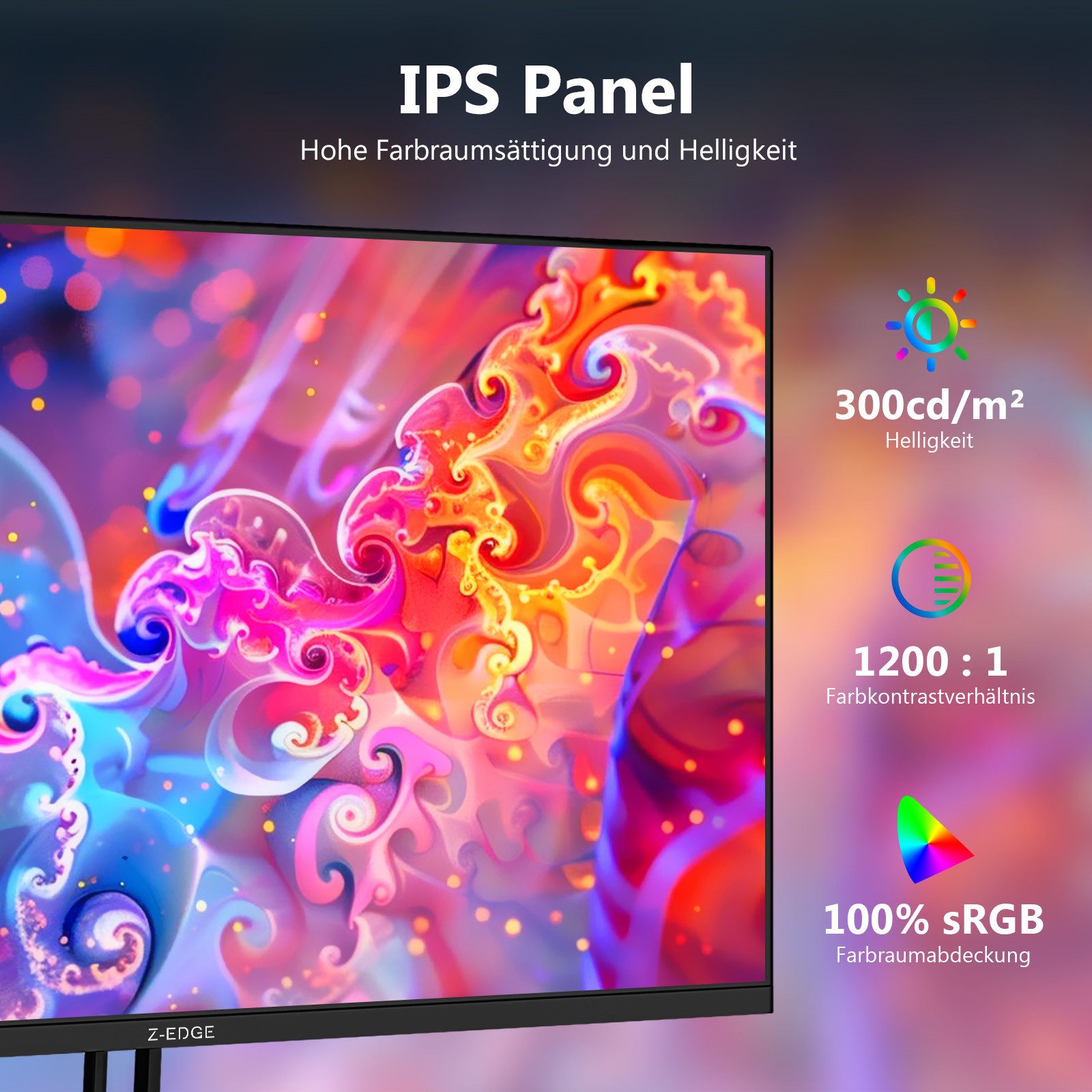Z-EDGE 32‑Zoll 2K QHD IPS Monitor, 1 ms MPRT, FreeSync & HDR10‑Unterstützung Gaming-Monitor (81,28 cm/32 ", 2560 × 1440 px, QHD, 1 ms Reaktionszeit, 200 Hz, IPS, Bis 200 Hz Bildwiederholrate)