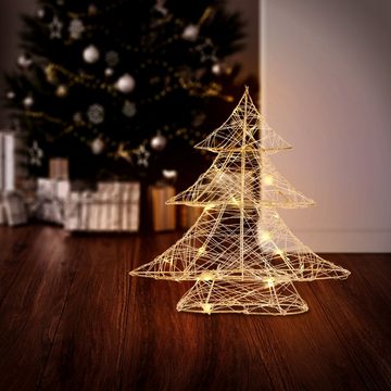 ECD Germany Künstlicher Weihnachtsbaum Dekobaum Weihnachten Weihnachtsbaum Lichterbaum Tanne Weihnachtsdeko, Metall Gold Weihnachtsbaum mit Beleuchtung & Timer