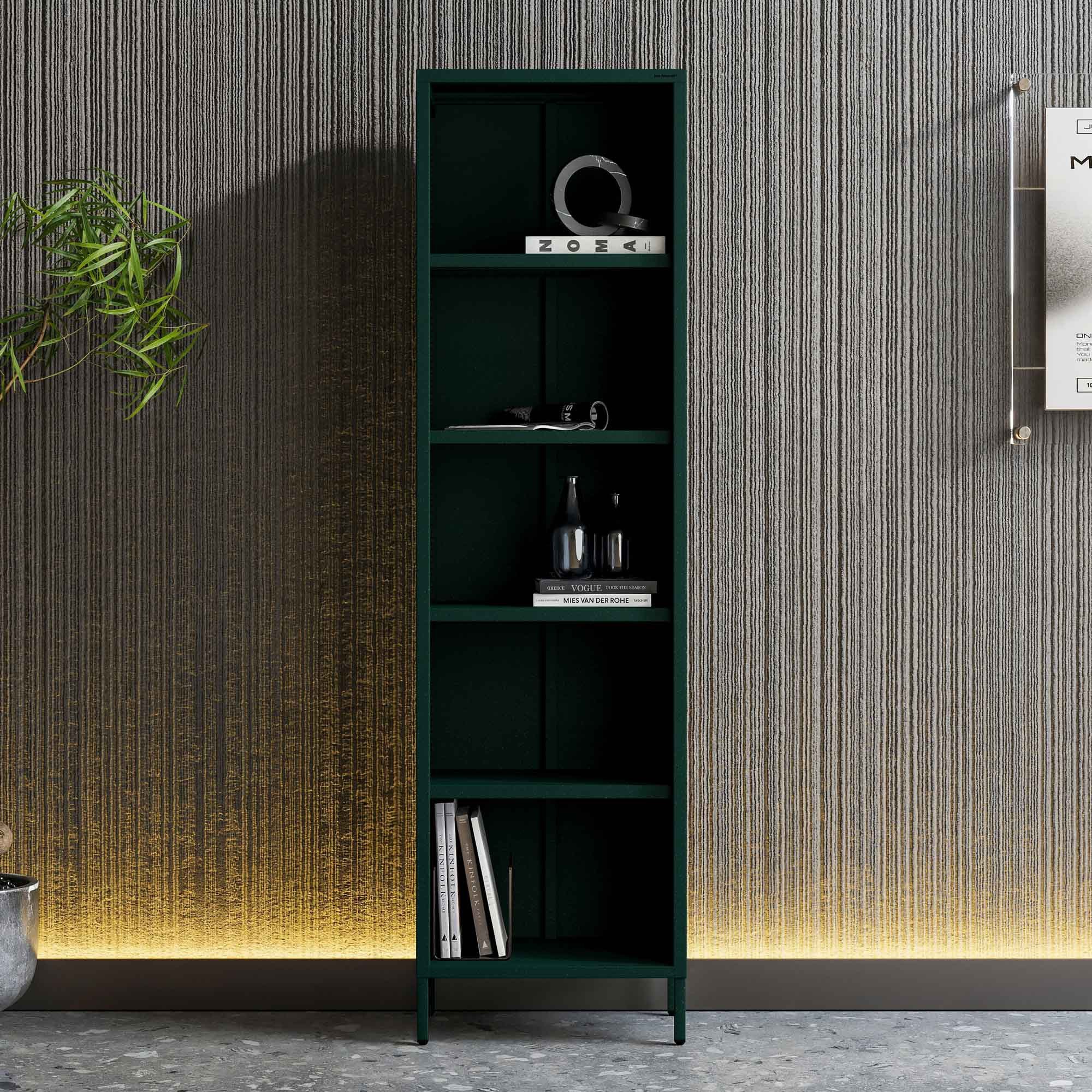 Jan Nowak Sideboard MARIO Bücherregal Schmal Metall Stahl 50x180x35cm 4 Regale Sparkling (Stahl 0,6mm, 4 Regale 40kg, 25mm Raster, Wandbefestigung möglich), Brilliance Beine regulierbar Wohnzimmer Büro