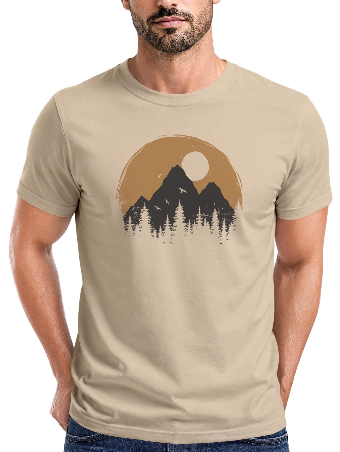 Neverless Print-Shirt Herren T-Shirt Outdoor Print Natural Badge Logo Wandern Fashion mit Print