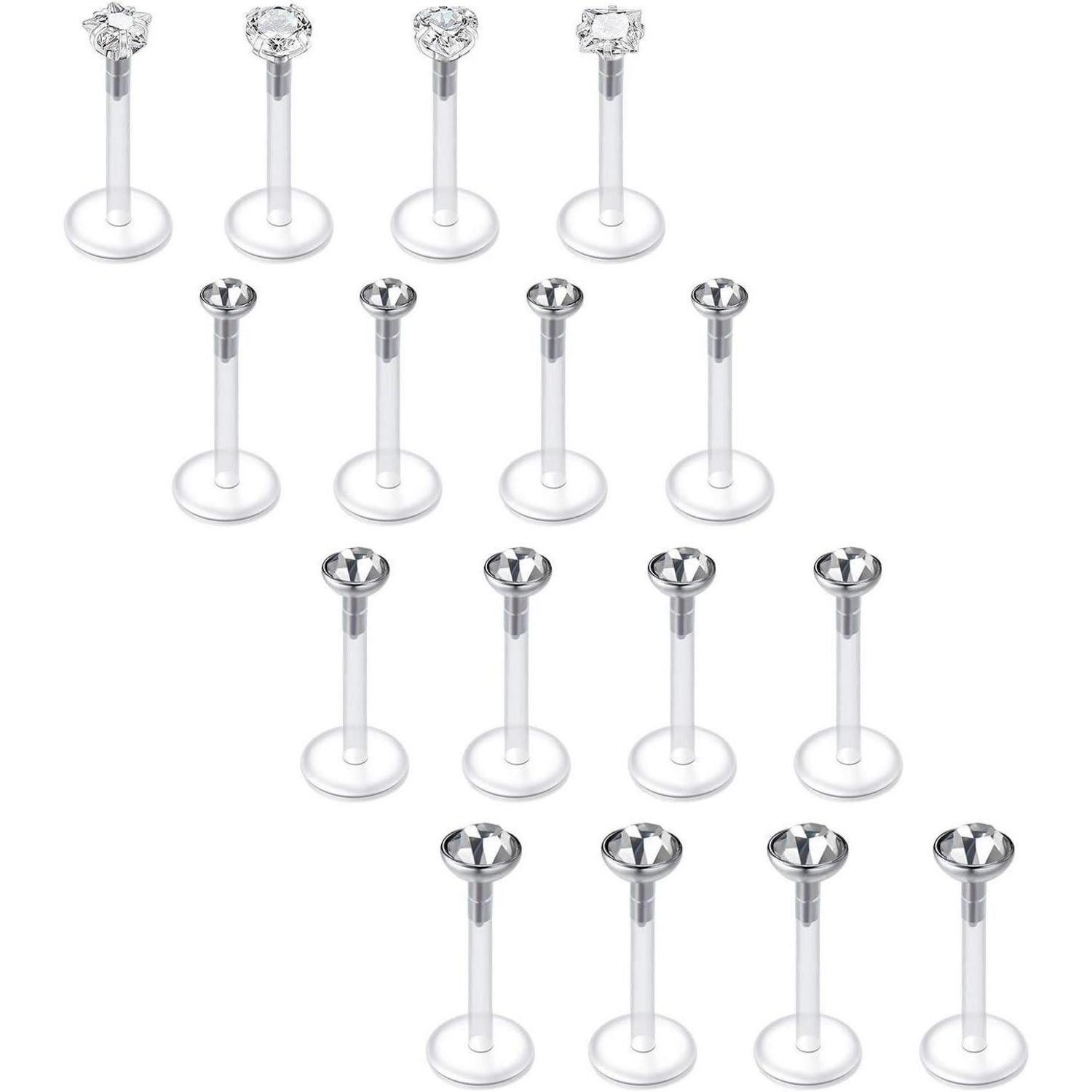 Briana Williams Piercing-Set Lippenpiercing Bioflex Set Transparent 16G Retainers 10mm Tragus Helix