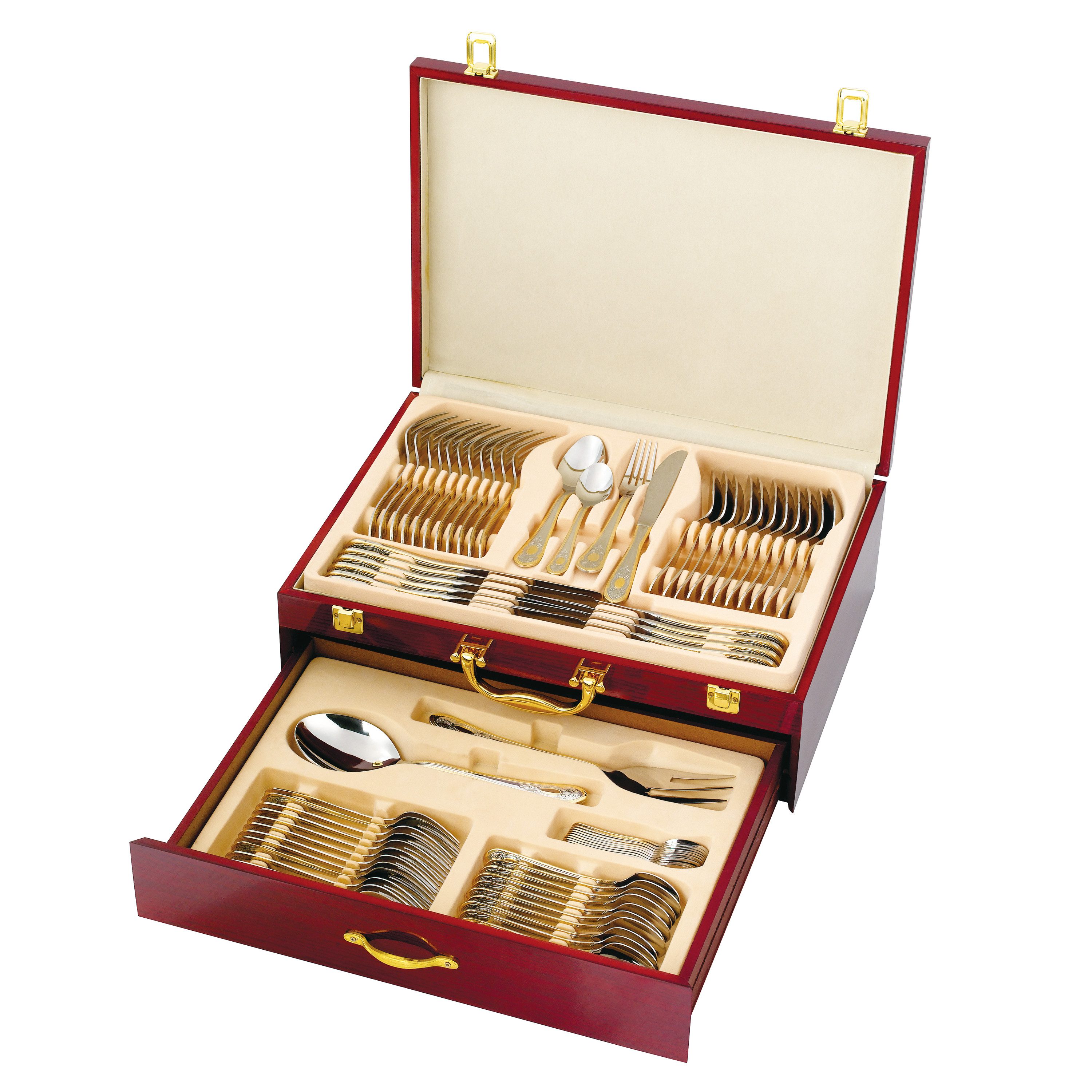 Belle Arti Besteck-Set Besteckkasten Holz Besteckset 75 tlg 12 Personen Edelstahl Besteck Set