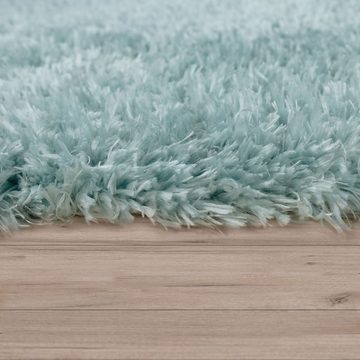 Hochflor-Teppich Waschbarer Hochflor Teppich Shaggy Flokati Look In Uni Türkis, TT Home, Läufer, Höhe: 44 mm