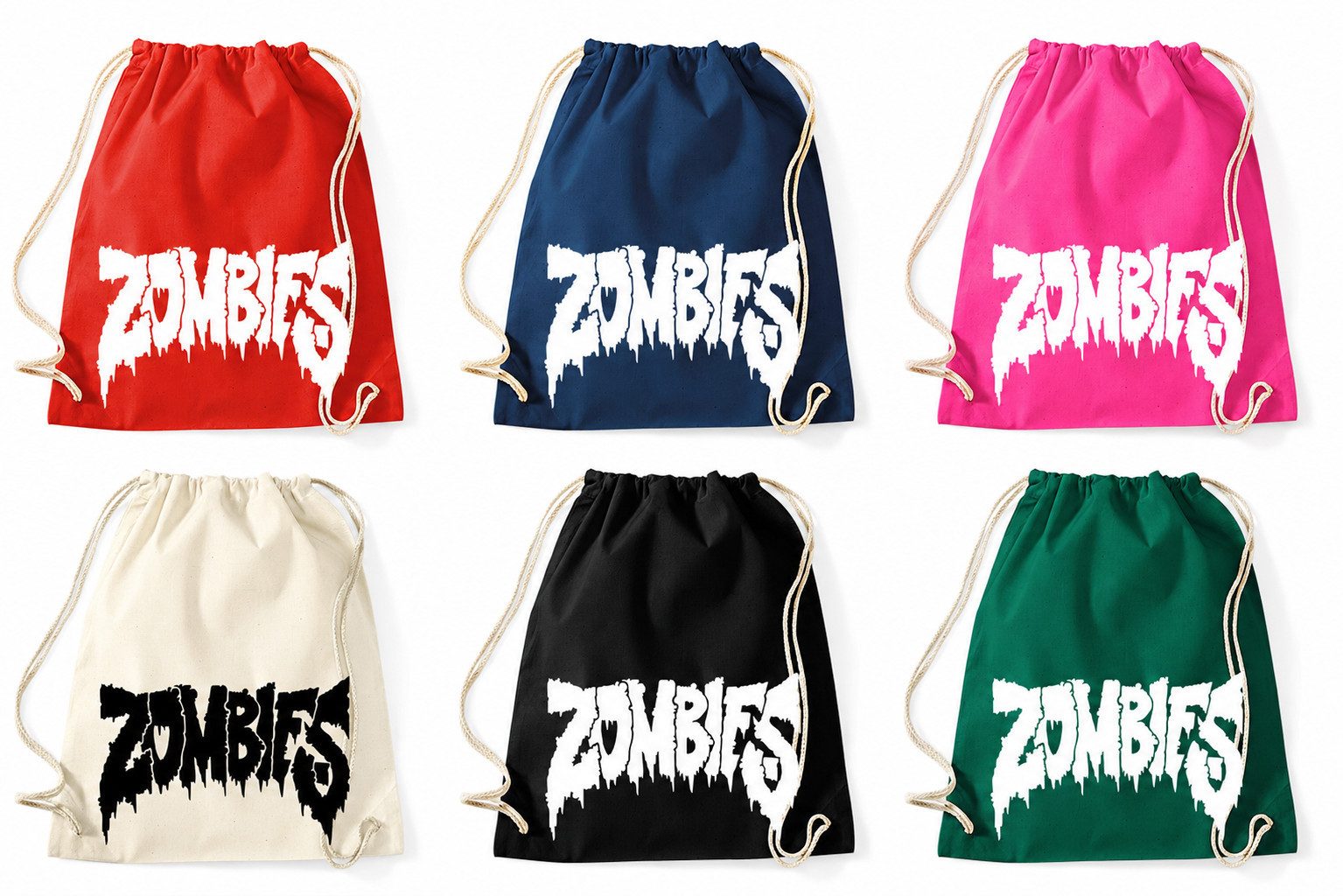 Blondie & Brownie Turnbeutel Zombies Turnbeutel Zombie Schriftzug Print Horror (Einzelstück, Einzelartikel), Zombies_Beutel Horror Turnbeutel Retro