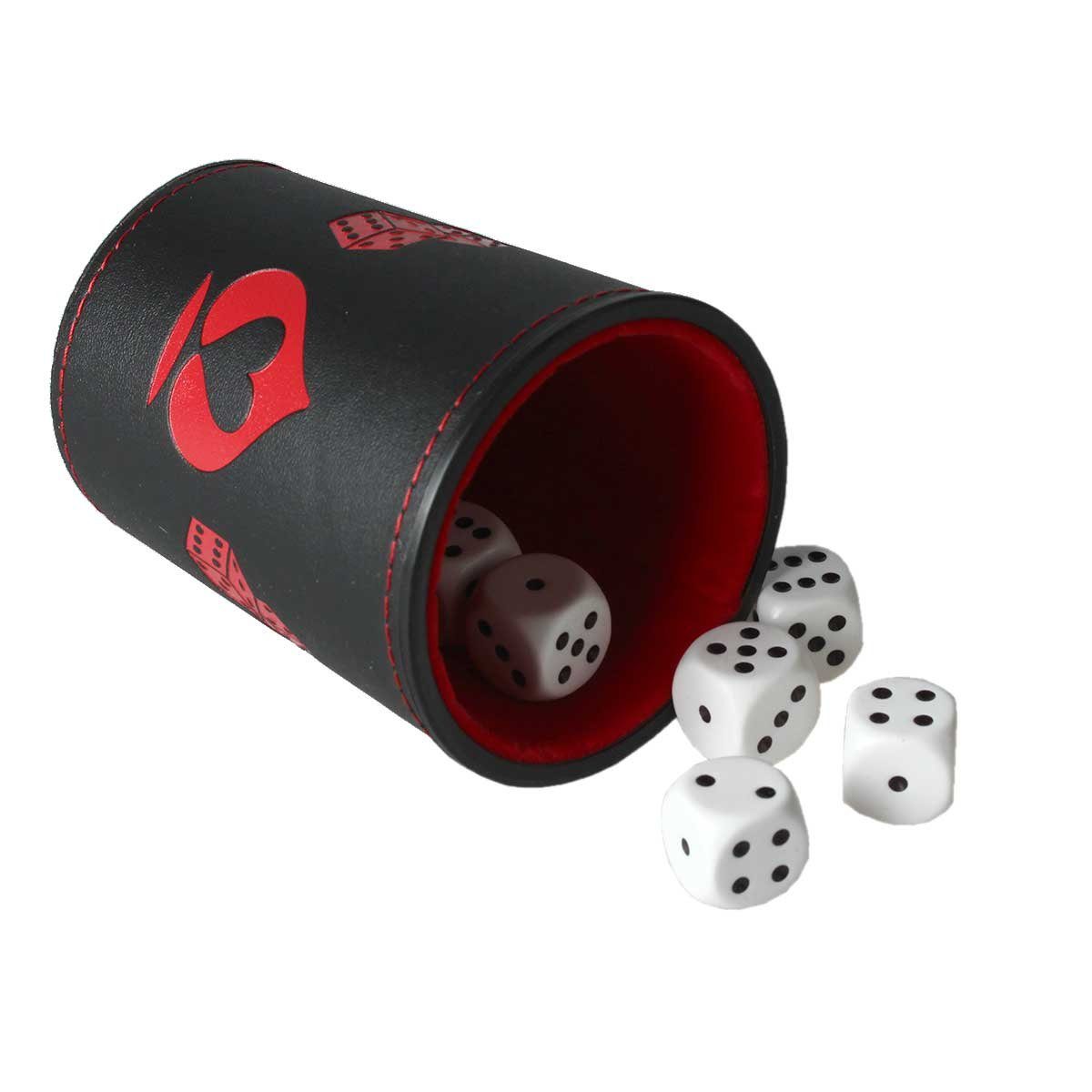 Spiel Premium Kunstleder Würfelbecher mit 6 Würfel