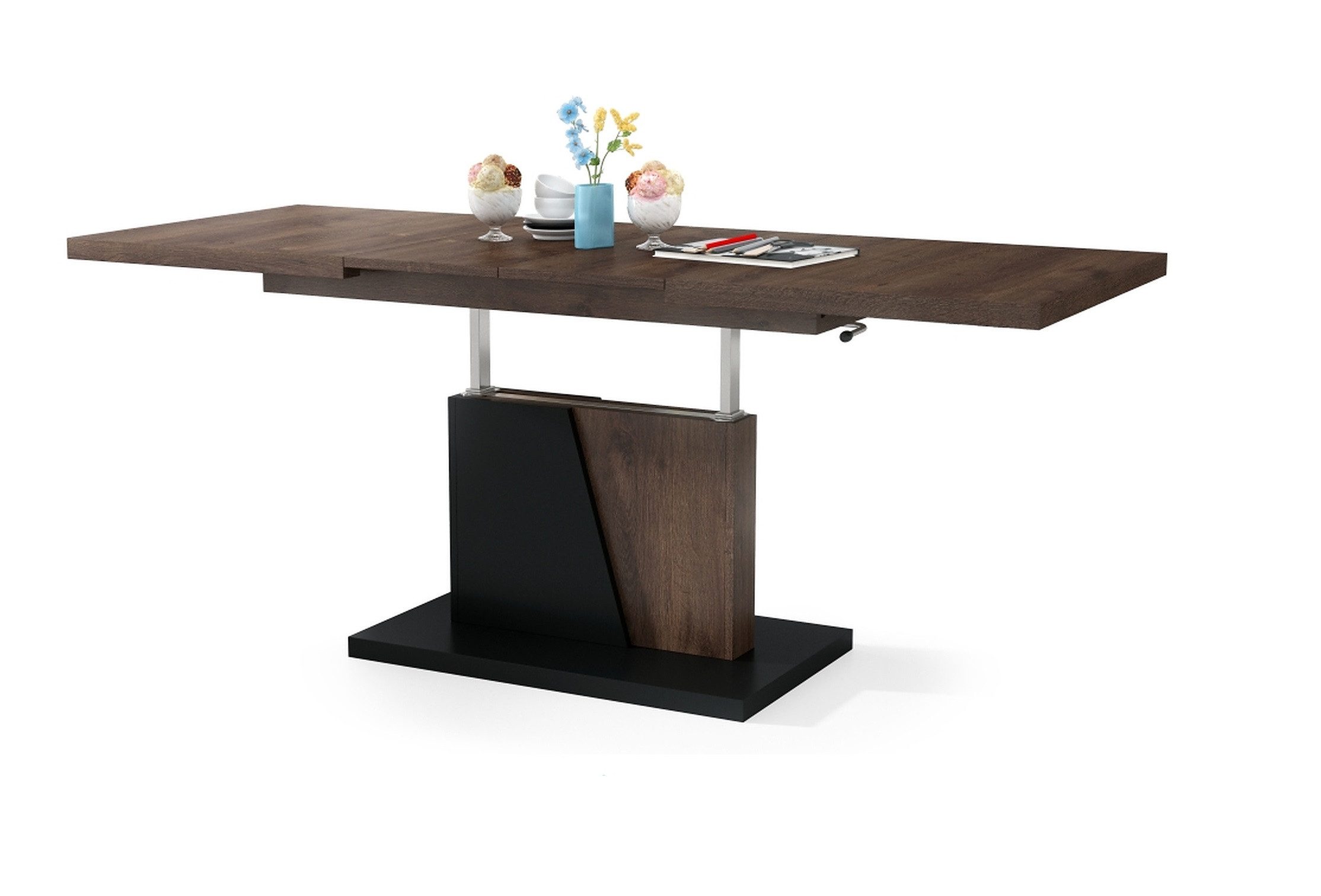 Mazzoni Couchtisch Grand Noir Eiche dunkel / Schwarz höhenverstellbar ausziehbar 120-180, Funktionstisch, Wohnzimmertisch, Tisch, Esstisch, Sofatisch