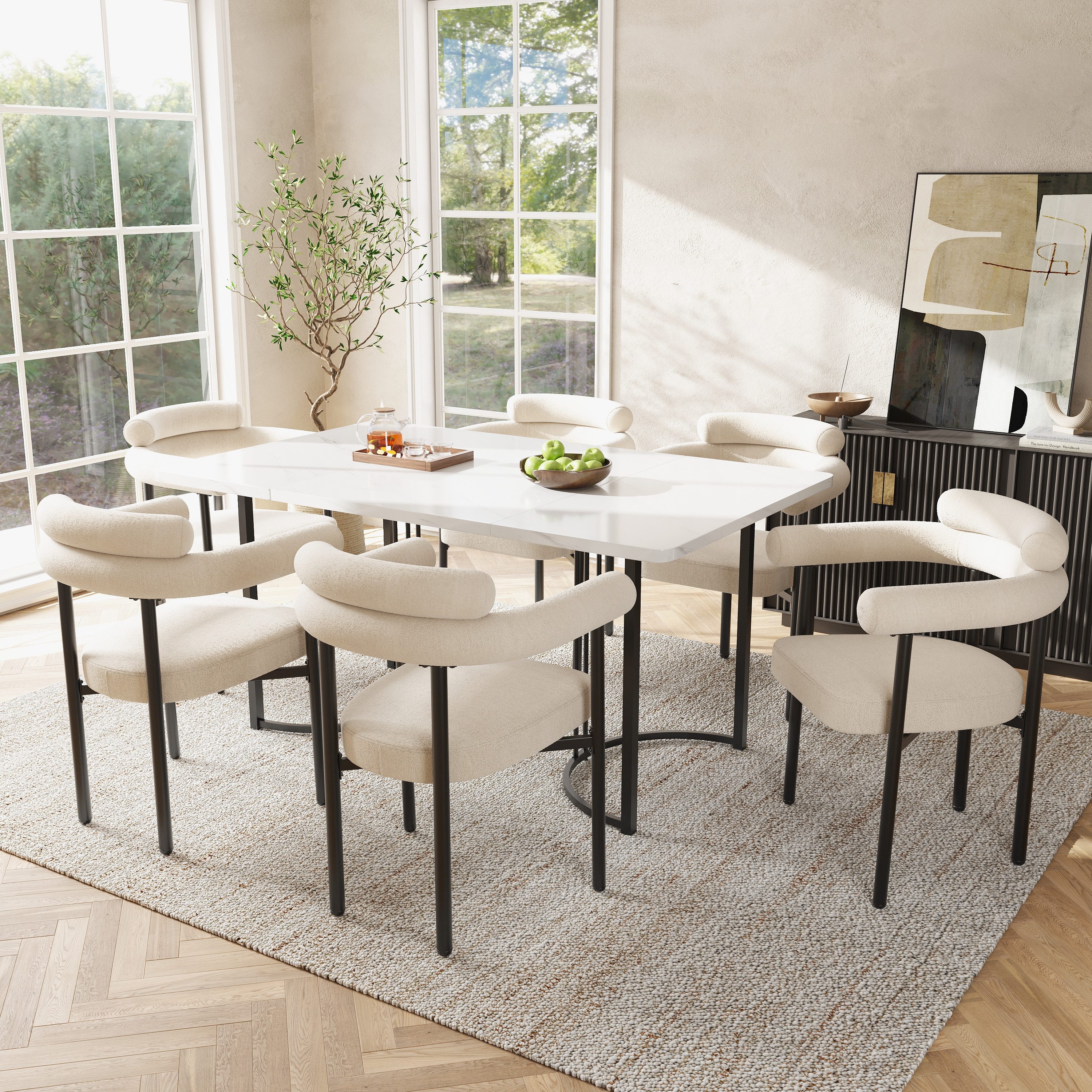 OKWISH Essgruppe Esstisch mit 6 Stühlen, günstig online kaufen