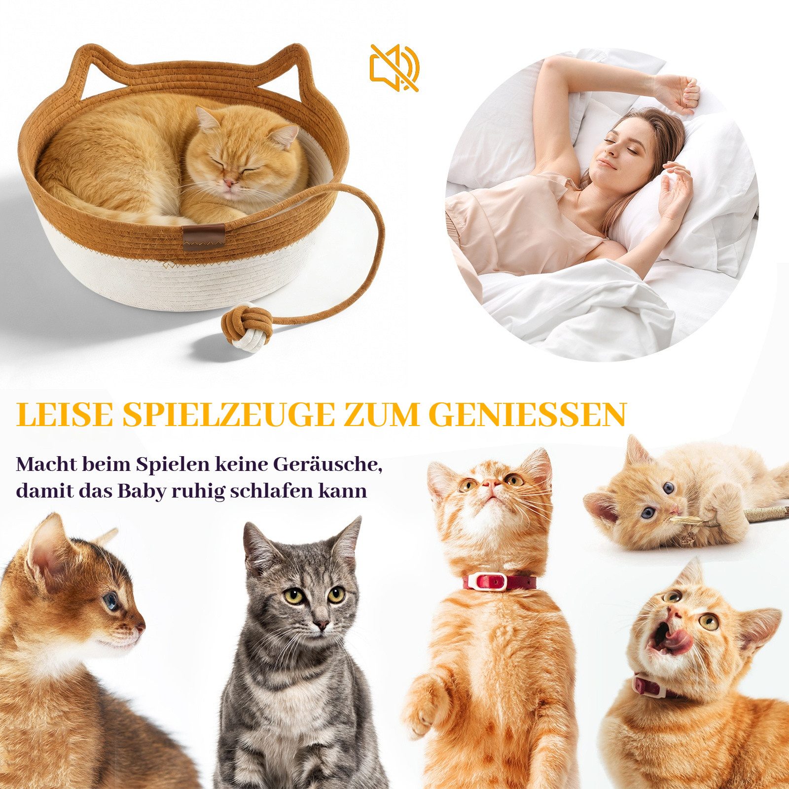 BlingBin Tierhöhle Katzenbett waschbar Rund Katzenkorb,Ø 46 cm, Höhe 15 cm, Sommer Katzenbett Handgewebt und Kratzfest für Katzen