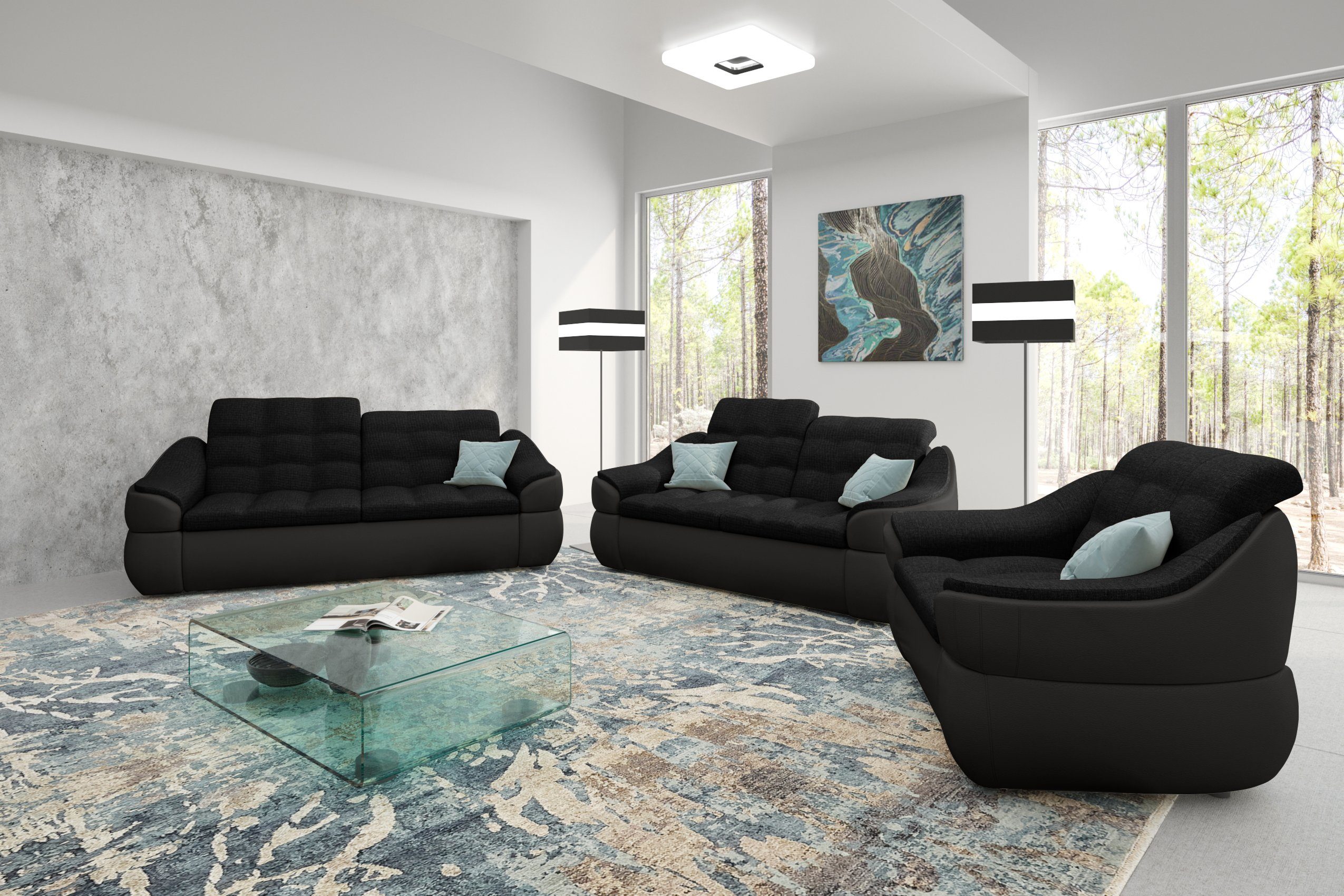 Stylefy Polstergarnitur in aus made und Europa (Set bestehend Modern Design, Alisa, (3-tlg), Sessel, Sofa, 2,5-Sitzer Sofa 2-Sitzer