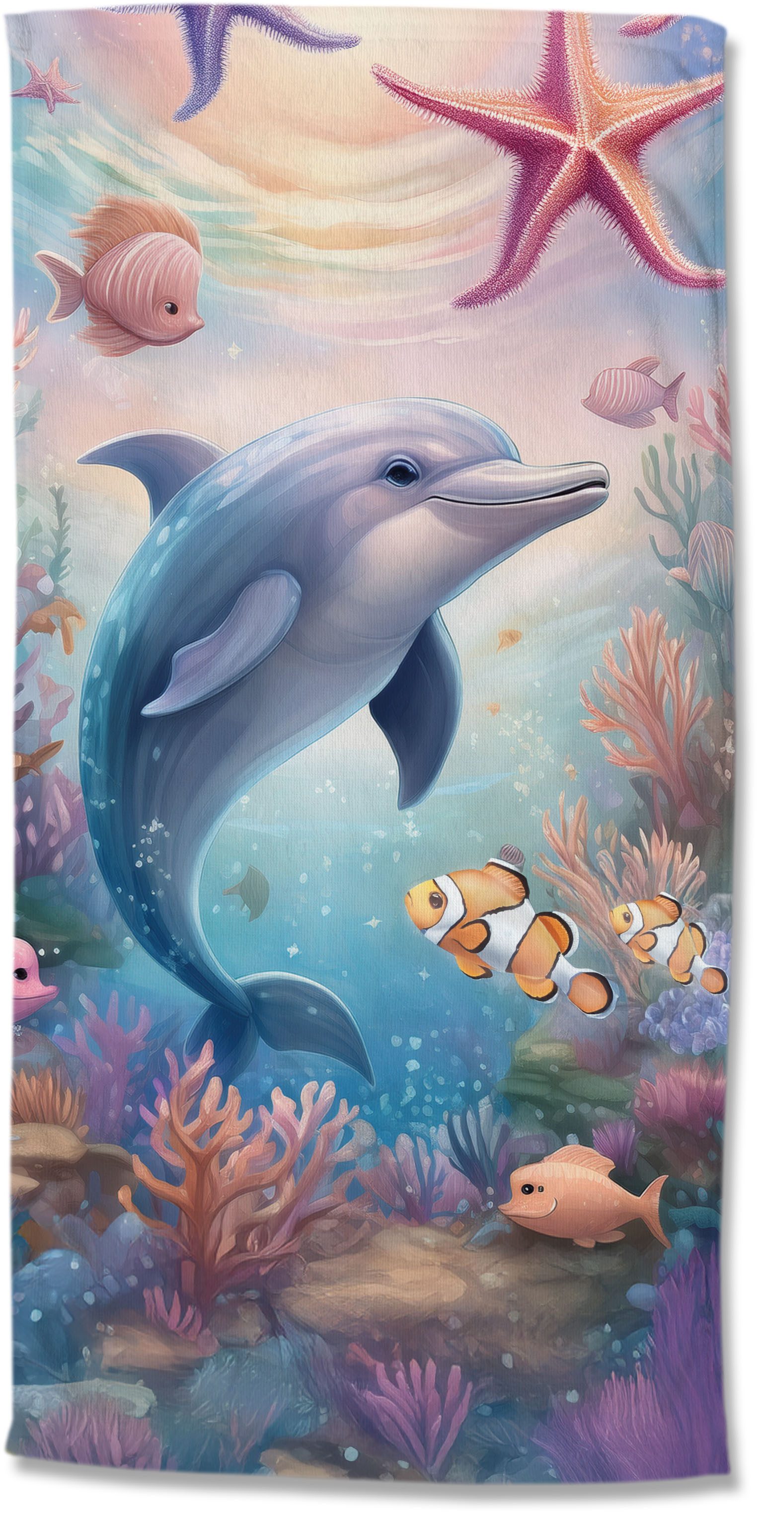good morning Strandtuch Baya, Velours (Packung, 1-St), Kinder Strandtuch, Mikrofaser, Velours, saugfähig, weich, Delfin