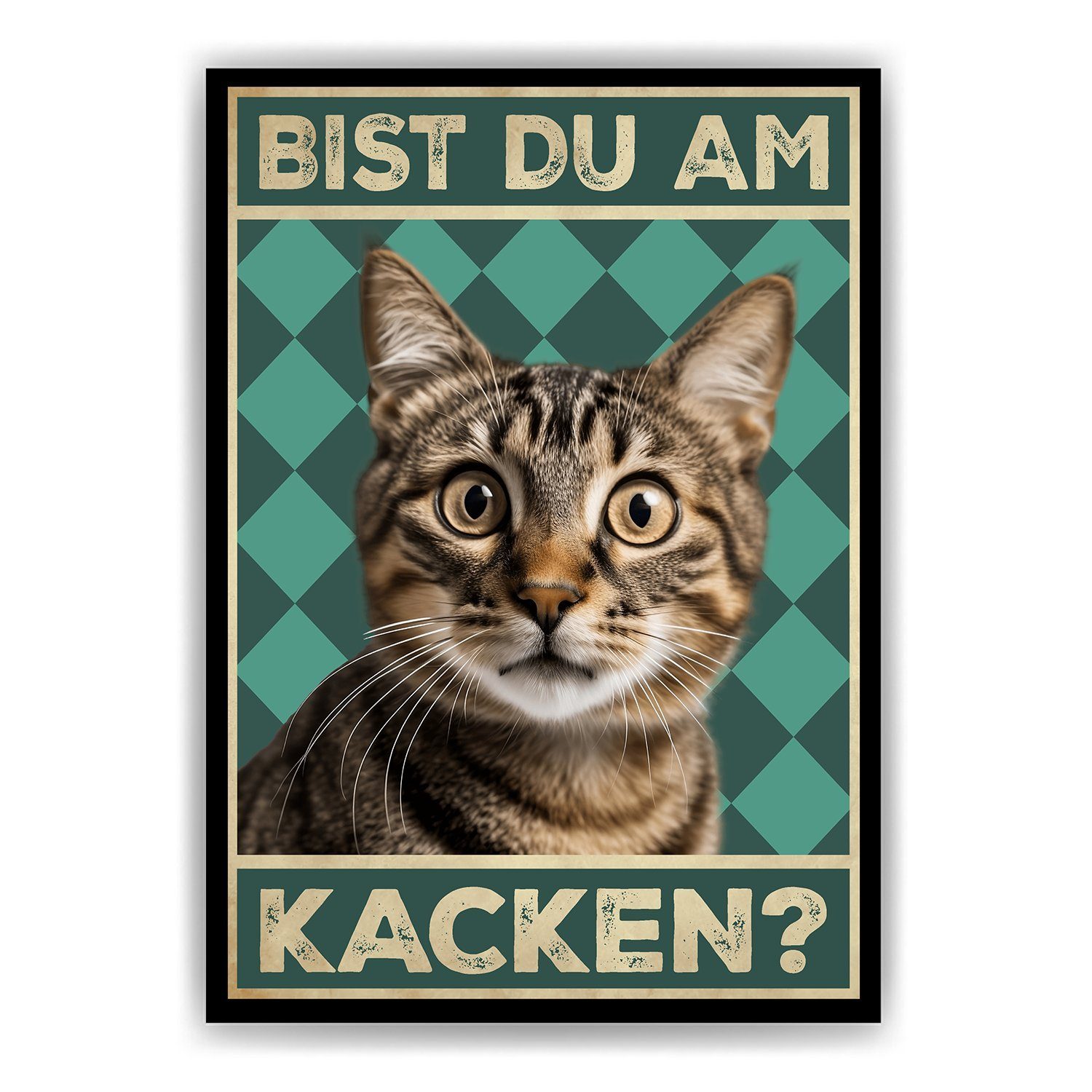 Tigerlino Poster Bist du am Kacken Katzen Gästebad Wandbild Badezimmer Gäste-WC Deko, Katze v2