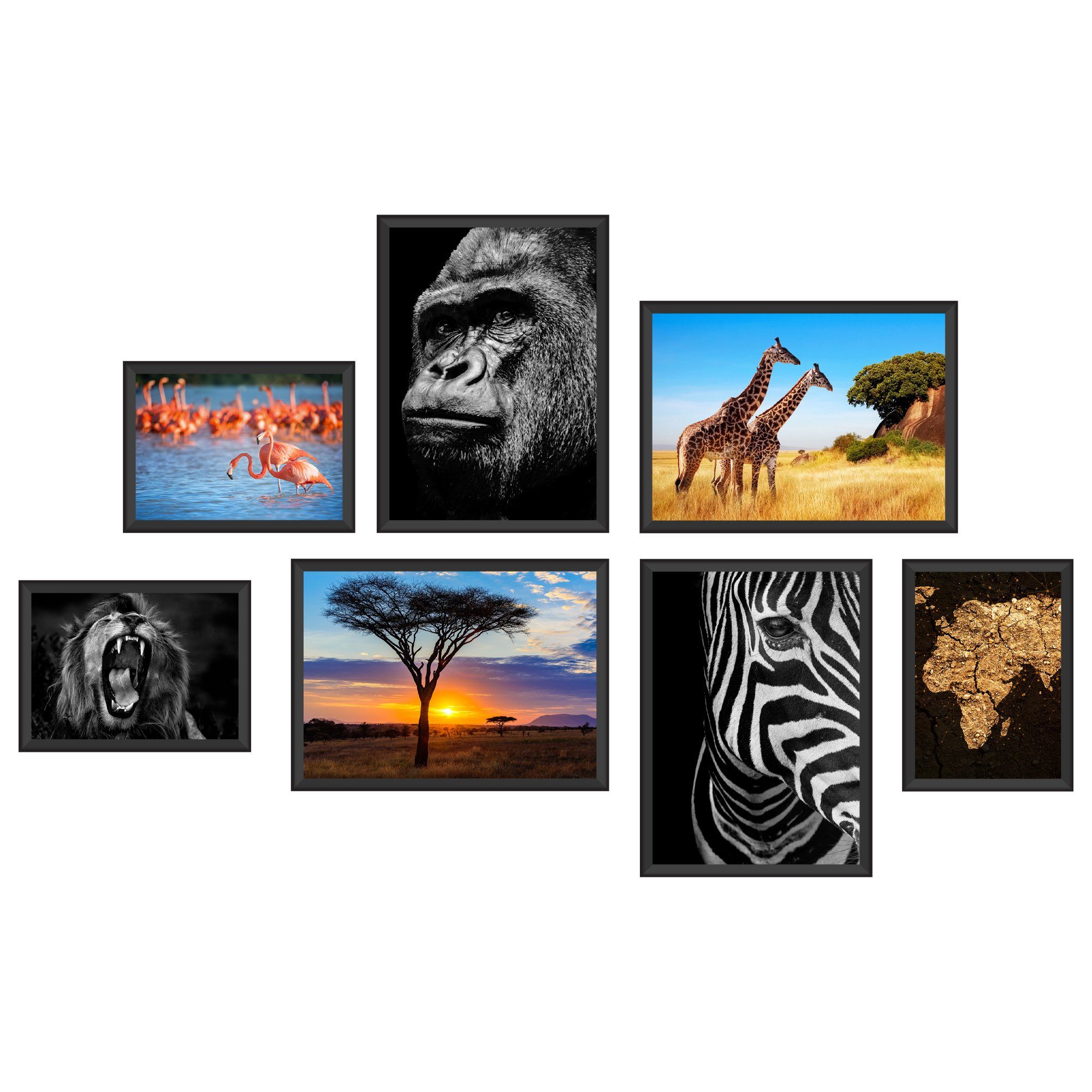WallSpirit Poster Poster Set "Afrika" – 7 Motive beidseitig bedruckt – OHNE Rahmen, (7er Set)