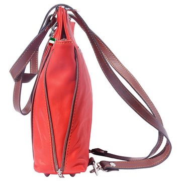 FLORENCE Schultertasche »Florence 2in1 Schultertasche Rucksack rot«, Damen Tasche aus Echtleder in rot, braun, ca. 29cm Breite, Made-In Italy