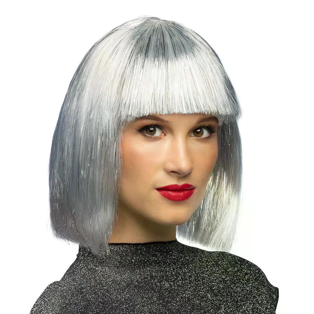 Boland Kostüm-Perücke Perücke Gigi Glamour weiß Bob-Perücke mit Pony im silbernen Lame-Look, Perfektes Accessoire für glamouröse Outfits oder Engel-Kostüme