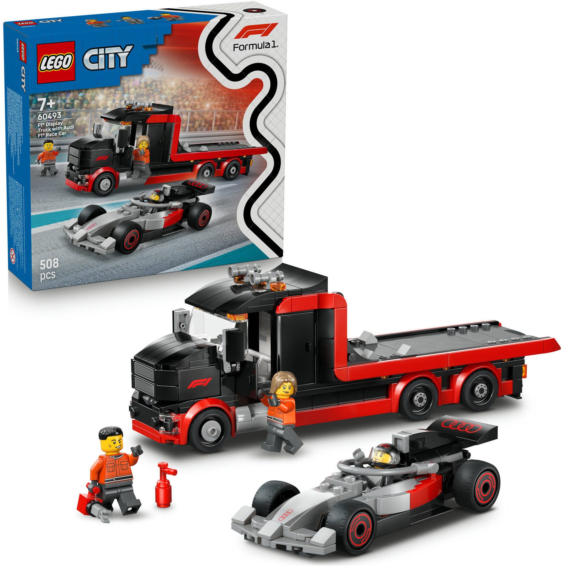 LEGO® F1 Truck mit Audi F1 Rennwagen (60493), LEGO City Konstruktionsspielsteine, (508 St)