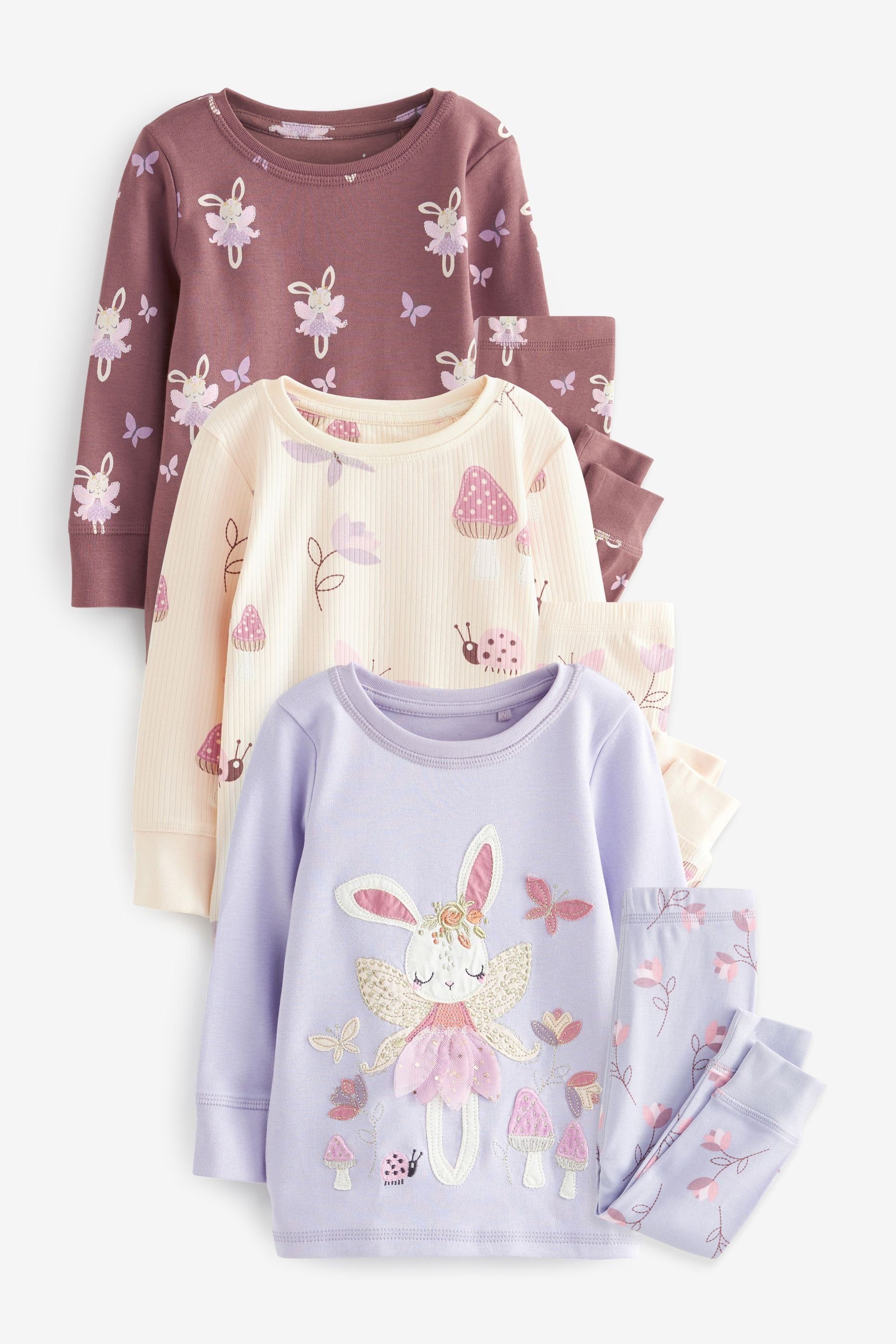 Next Pyjama Pyjamas im 3-Pack (6 tlg) Purple/White Bunny