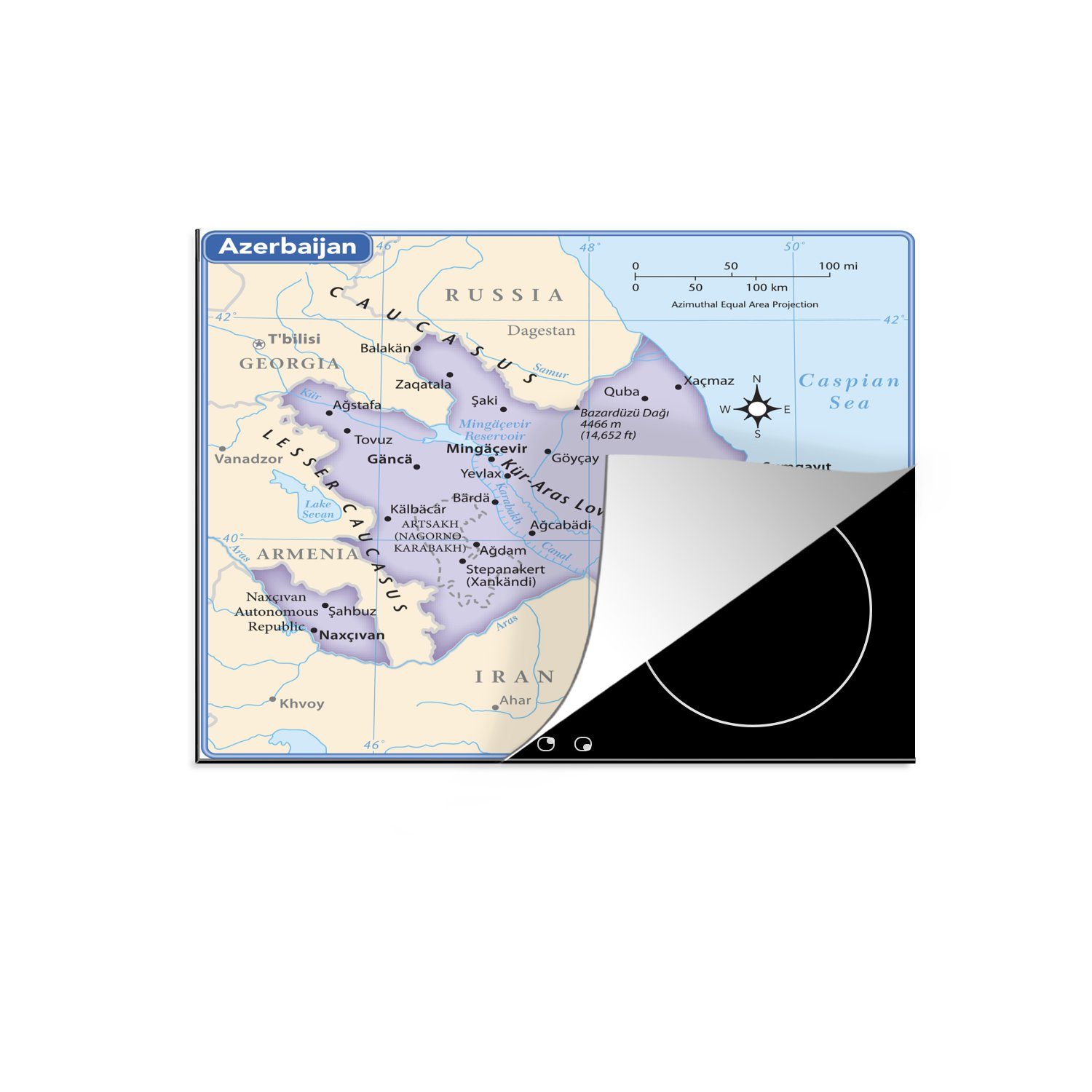 MuchoWow Herdblende-/Abdeckplatte Eine Illustration einer Karte von Aserbaidschan, Vinyl, (1 tlg), 57x51 cm, Induktionsschutz, Induktionskochfeld, Ceranfeldabdeckung