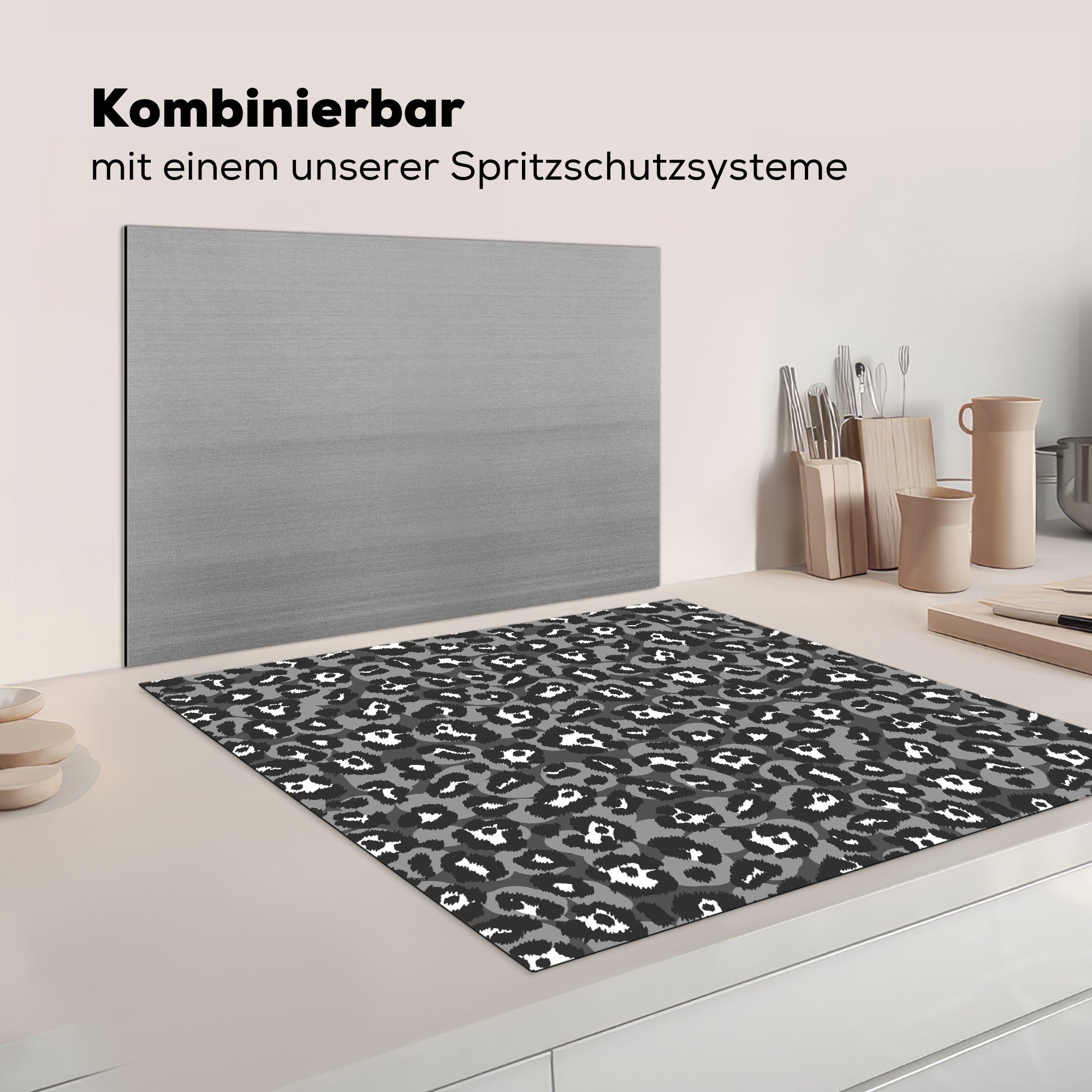 Pantherdruck MuchoWow küche tlg), Herdblende-/Abdeckplatte für cm, Ceranfeldabdeckung, Arbeitsplatte Grau, auf Vinyl, (1 78x78