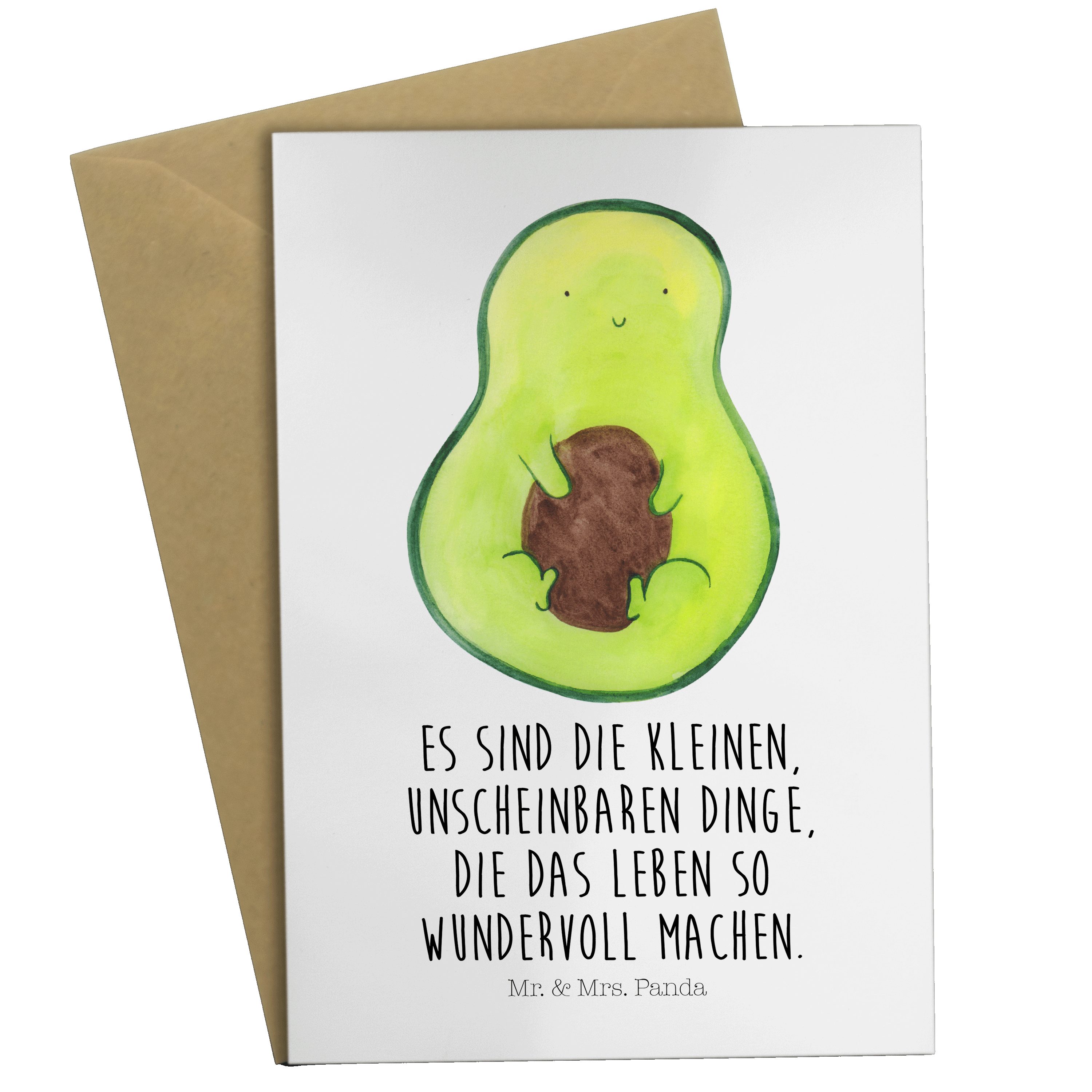 Mr. & Mrs. Panda Grußkarte Avocado mit Kern - Weiß - Geschenk, Einladungskarte, Avocadokern, Geb