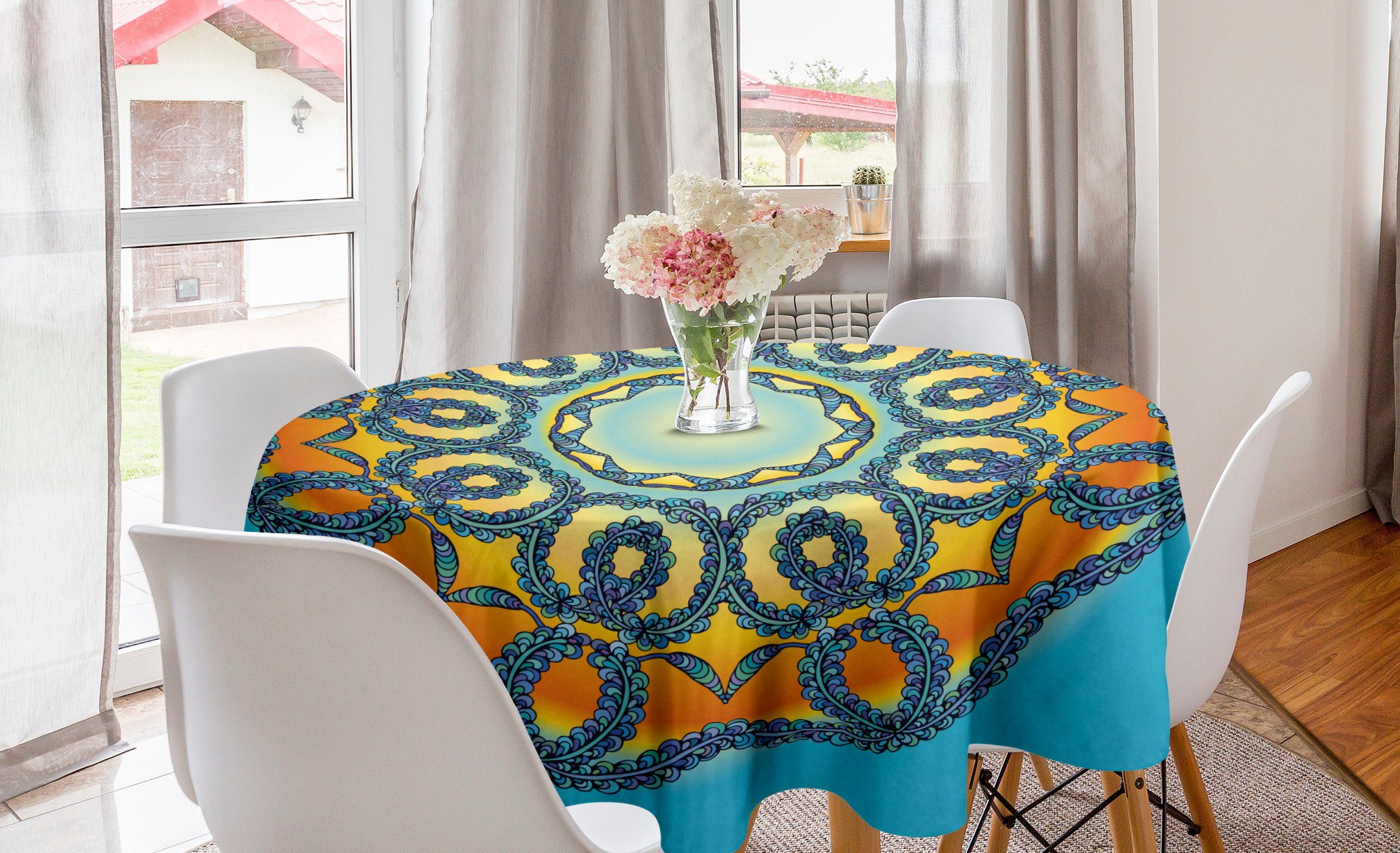 Abdeckung orientalisch Kreis Abakuhaus für Tischdecke Mandala Tischdecke Blumen Küche Esszimmer Dekoration,