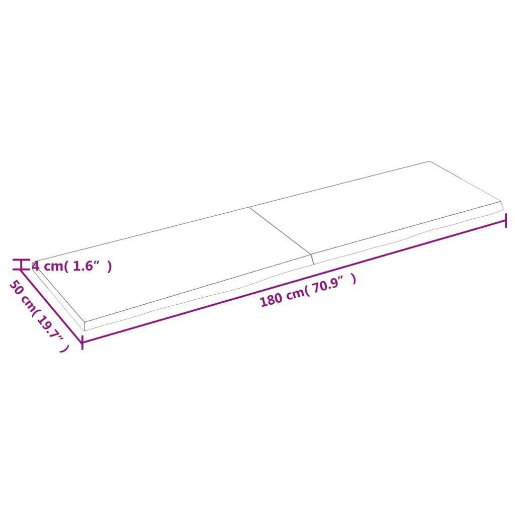 Hellbraun furnicato cm Behandelt Wandregal Eiche 180x50x(2-4) Massivholz