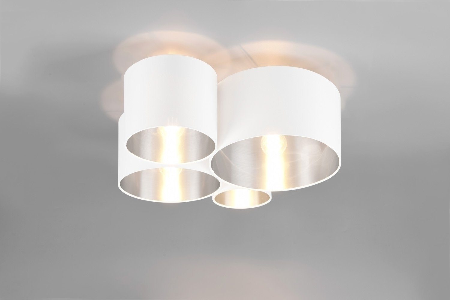 Reality Leuchten Deckenleuchte CARLTON, 4-flammig, Silbergrau, Weiß, Metall günstig online kaufen