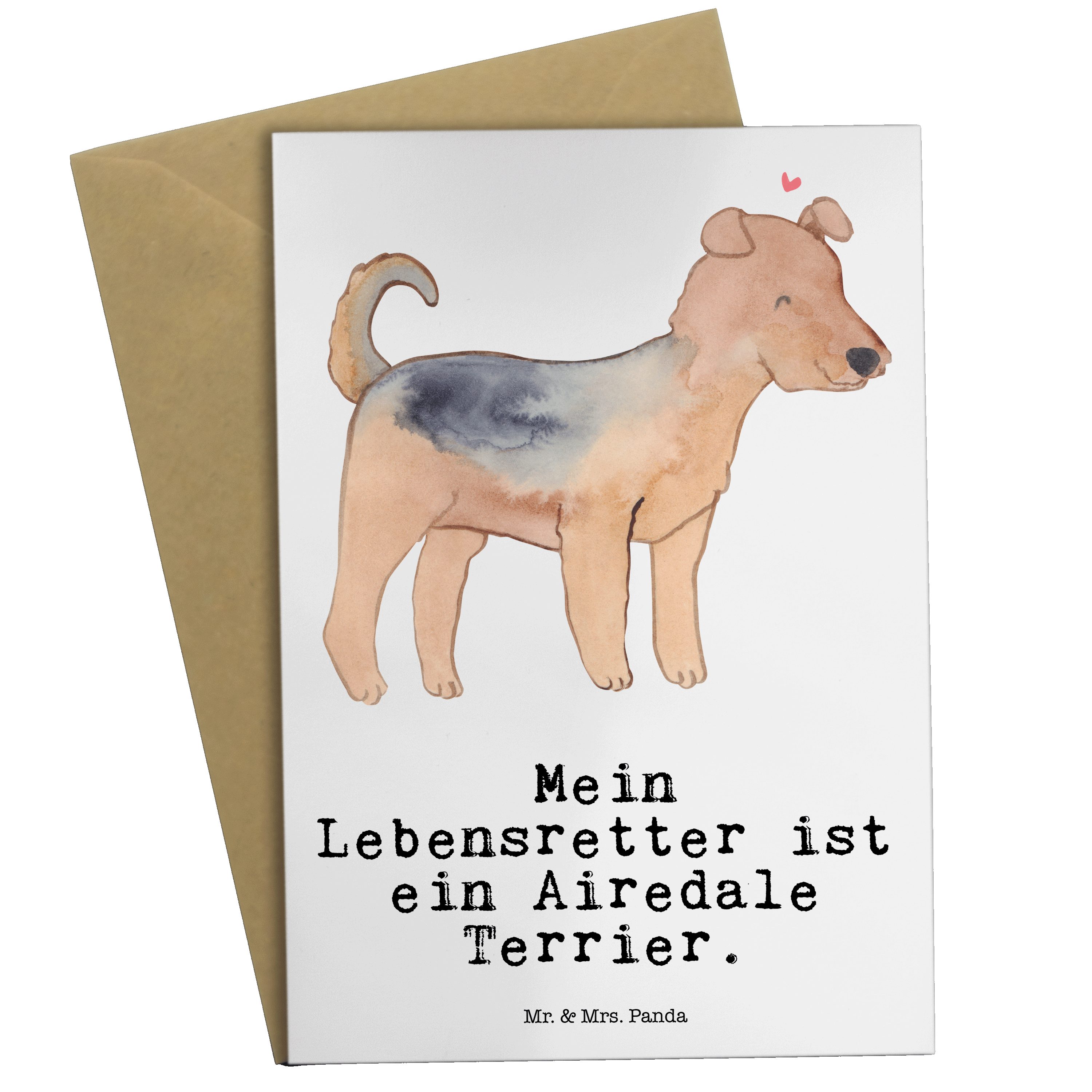 Mr. & Mrs. Panda Ti Geburtstagskarte, Geschenk, Grußkarte Weiß - Airedale Lebensretter Terrier 