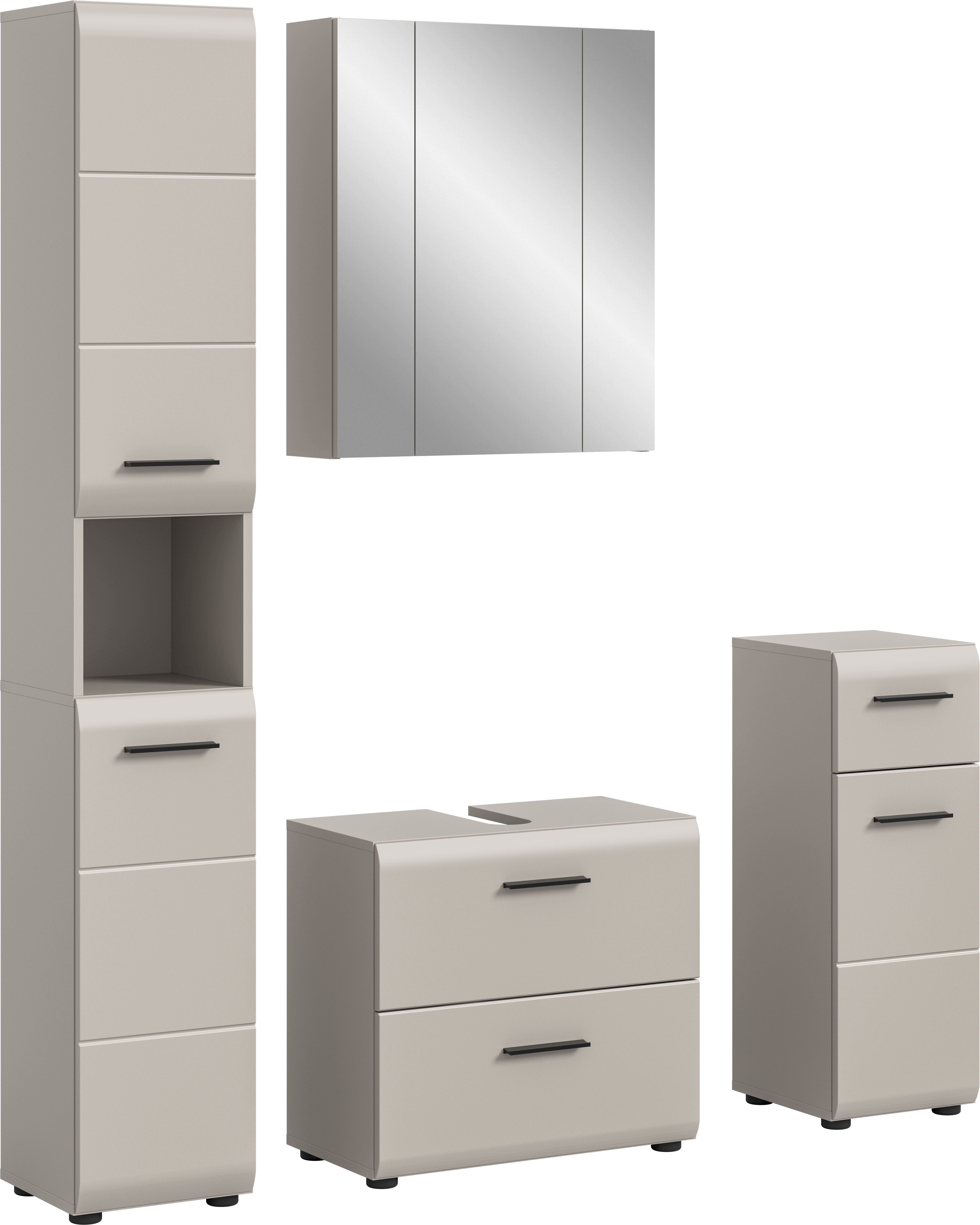 welltime Badezimmer-Set, (Set, 4-St., Hochschrank, WBU, Spiegelschrank, Standschrank hoch), Bad-Kombination, Bad-Möbel, Badezimmer, Kombination, Kombi
