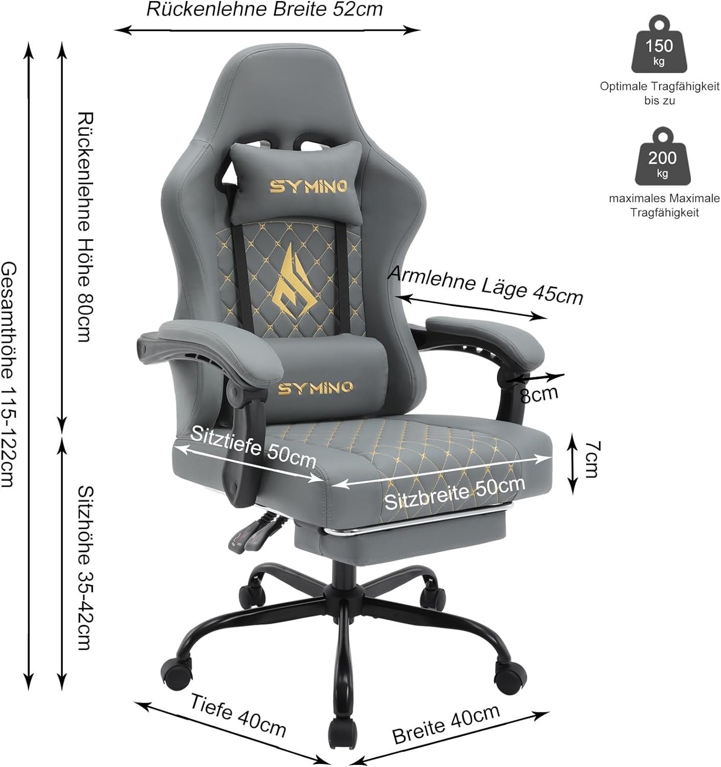 ergonomischer Racing Chair Verstellbarer pu-leder stuhl Gaming fußstütze Burostuhl,Schreibtischstuhl (Ergonomischer stuhl Sitz), bürostuhl symino gaming mit
