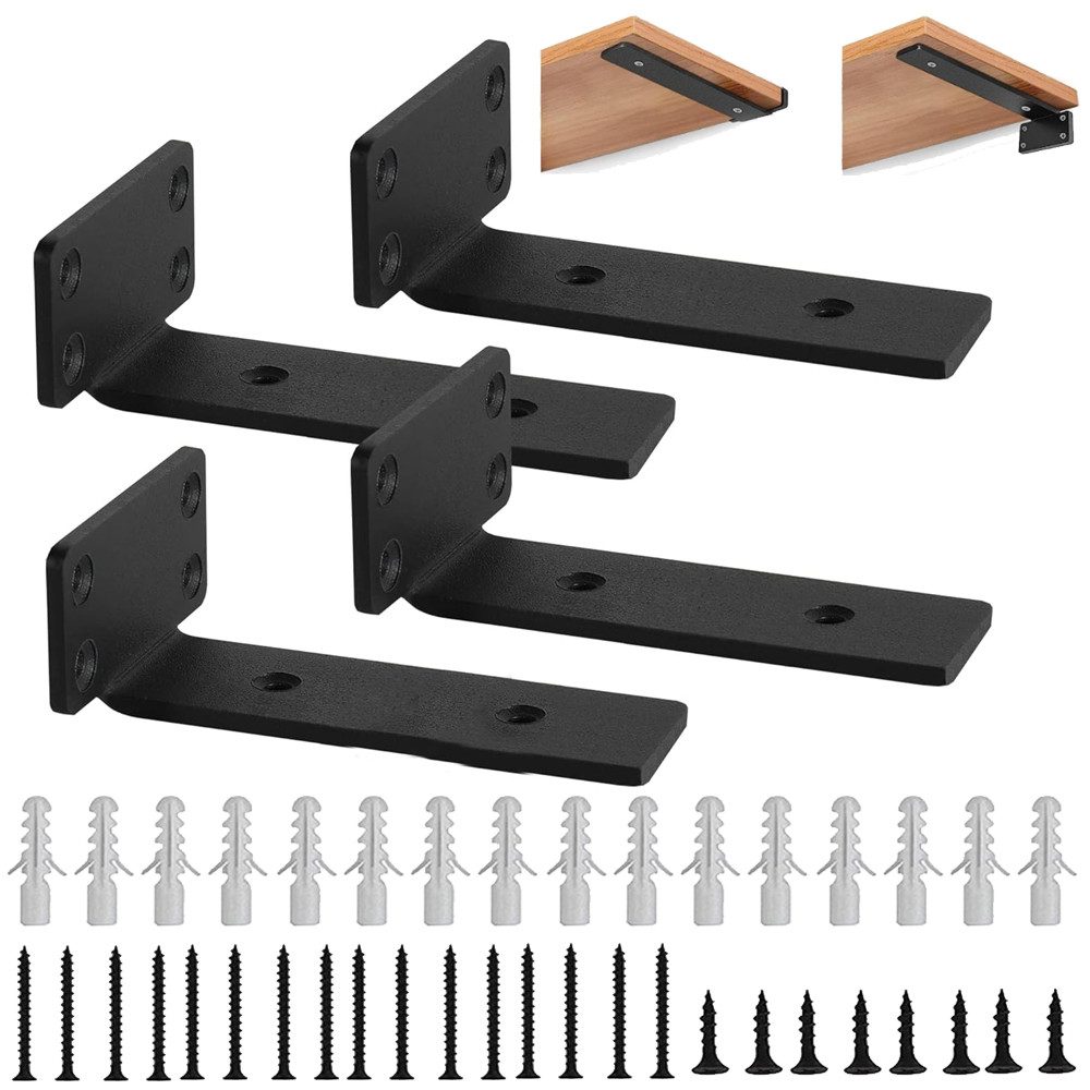 TUWENA Wandregalhalter 4 Stück Regalhalterung, Schwerlastträger unterstützung DIY (5mm dick), 4-tlg., 90Grad Regal Halterung Wandregal Halterung, Metallwinkel mit Schrauben