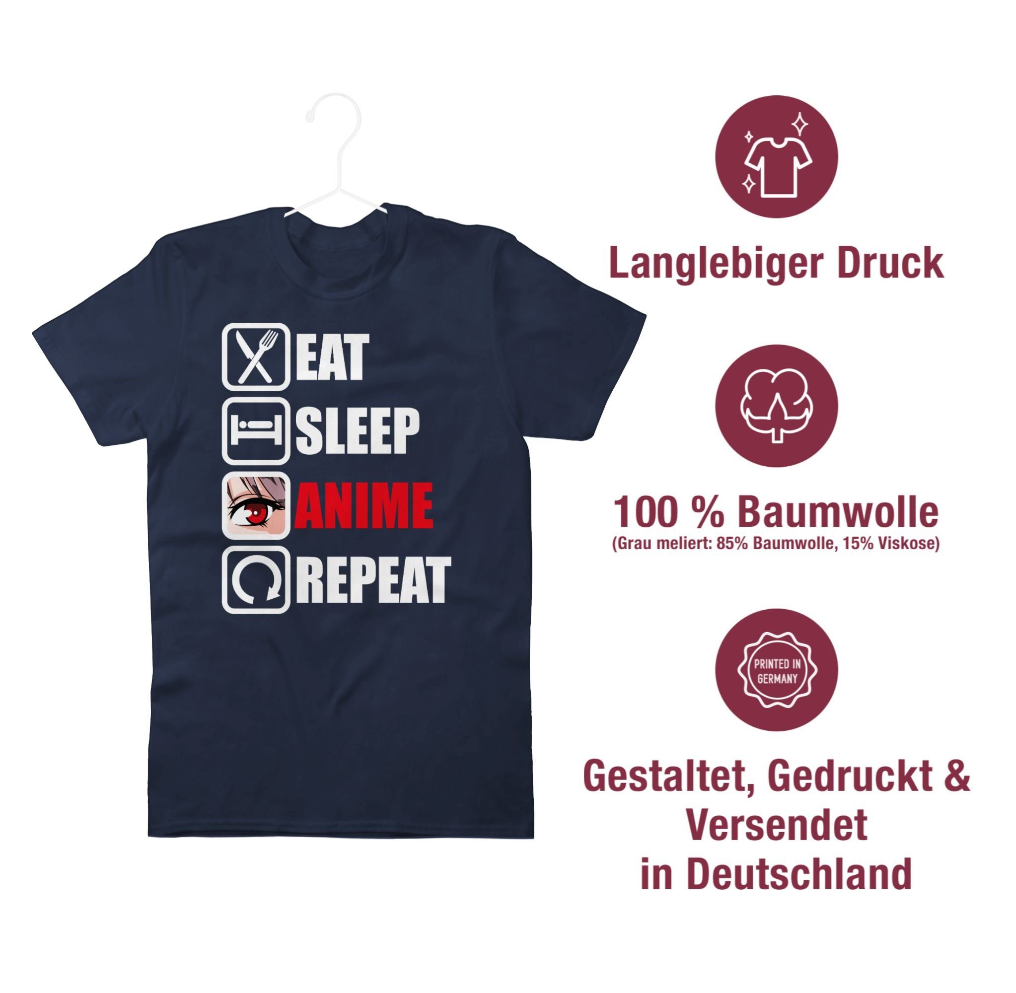 Shirtracer T-Shirt Eat sleep Anime repeat - Manga Japan Anime Geschenke