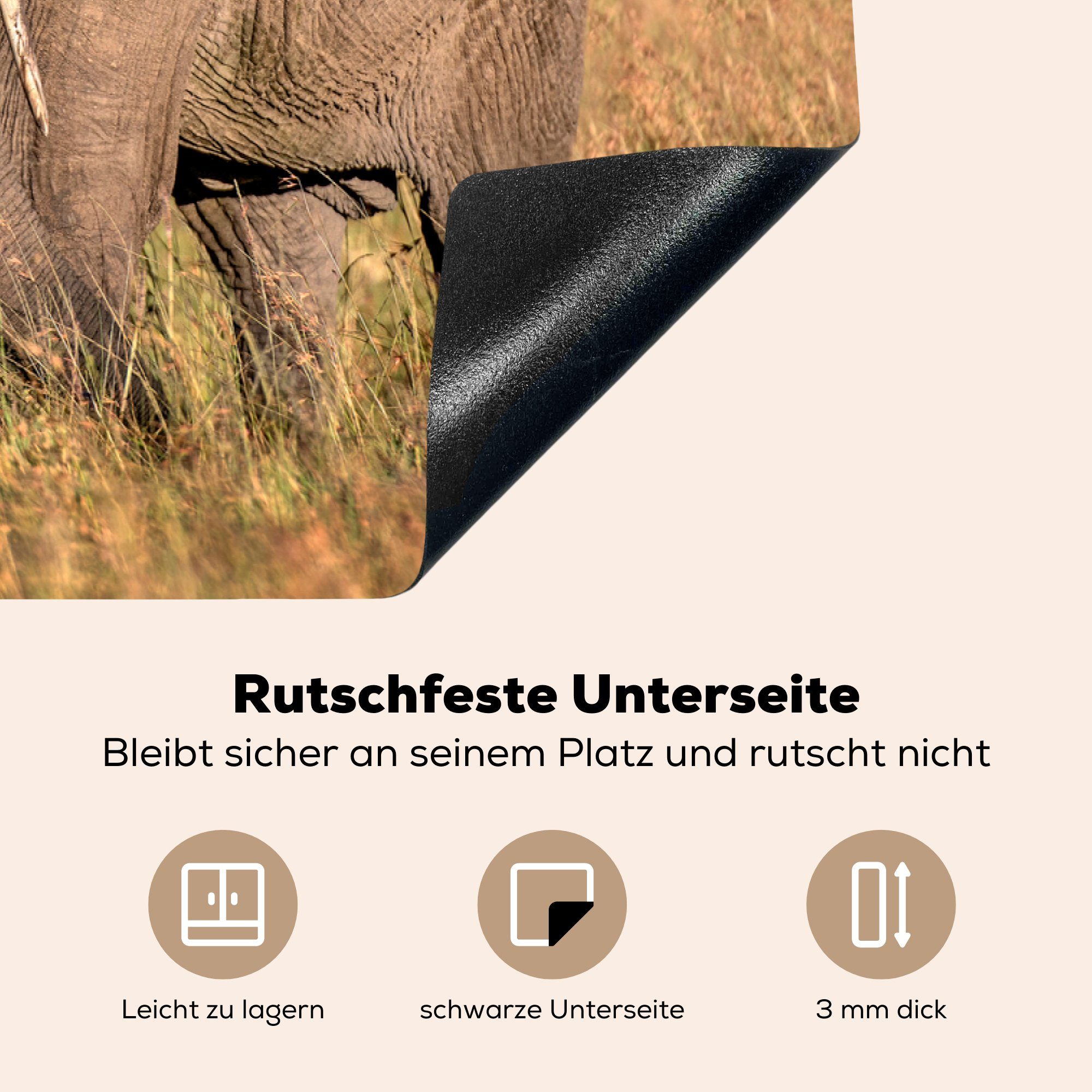 Tiere Elefant - tlg), MuchoWow cm, 81x52 Vinyl, für küche, Ceranfeldabdeckung Schutz Induktionskochfeld Gras, die - Herdblende-/Abdeckplatte (1