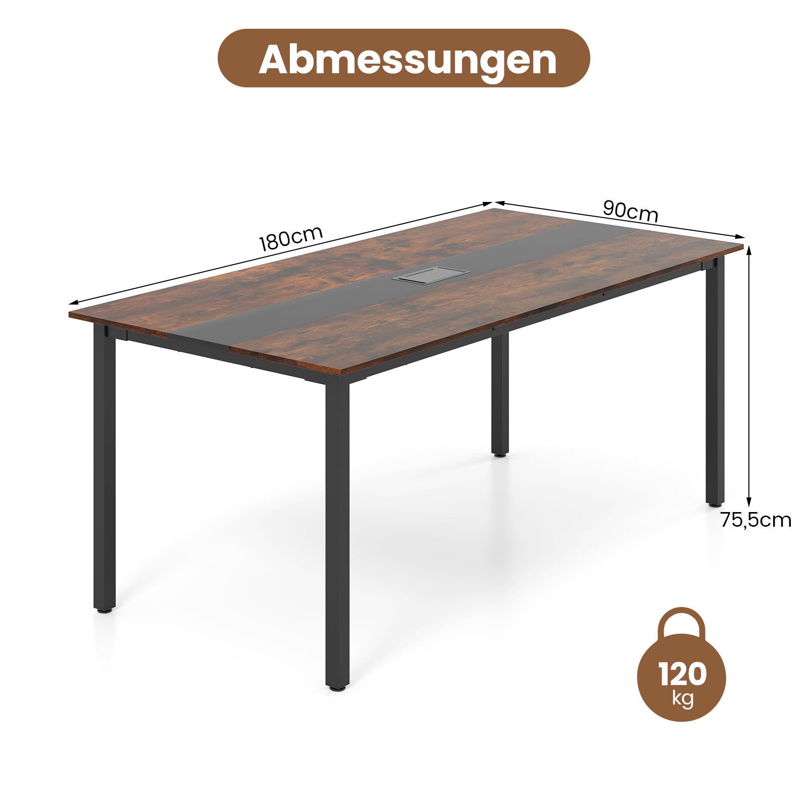 COSTWAY Konferenztisch, mit Kabeldurchführung 180x90cm für 8-10 Personen