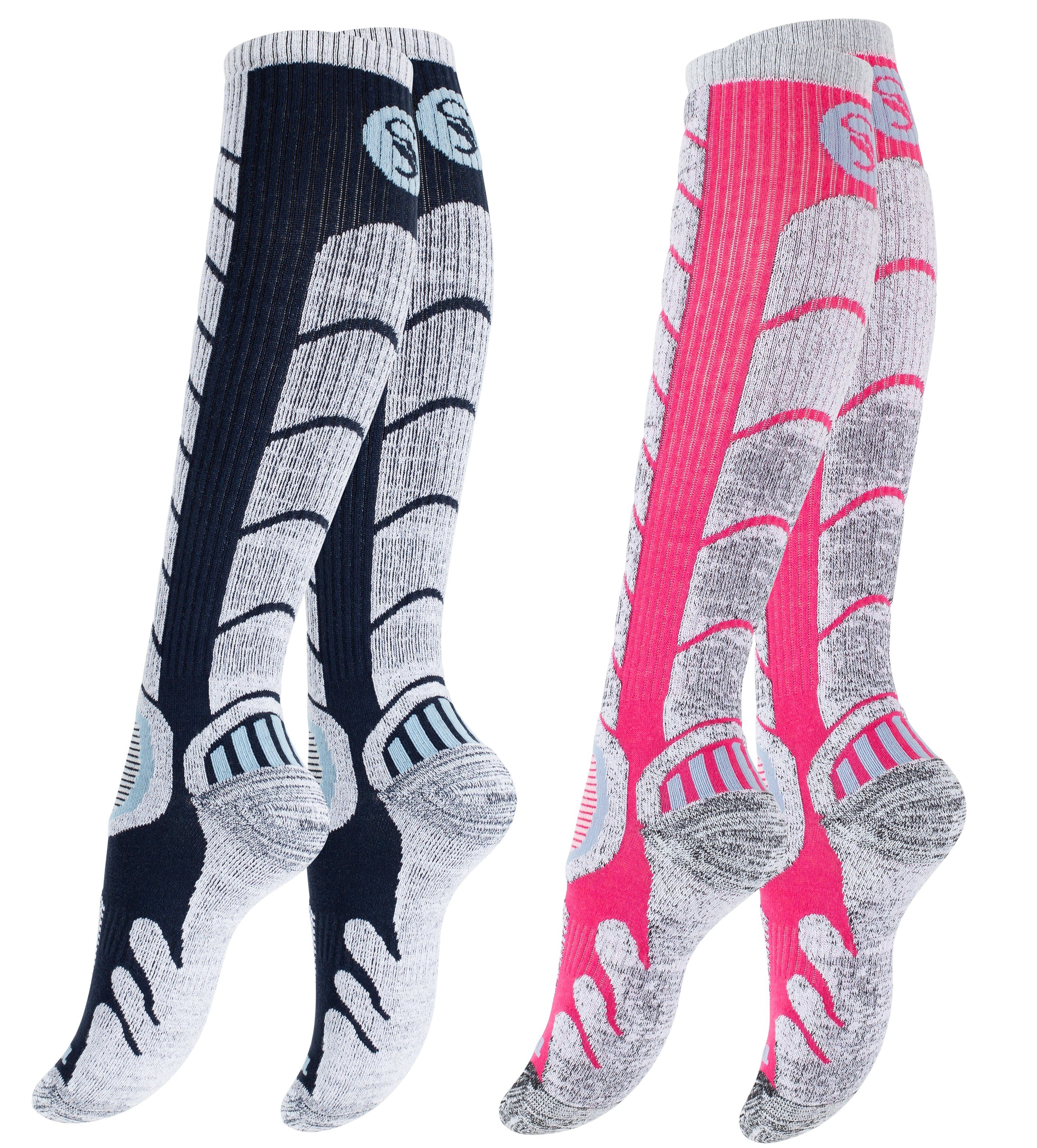 Stark Soul® Skisocken Ski & Snowboard Socken mit Spezialpolsterung, 2 Paar 2 Paar Marine/Pink