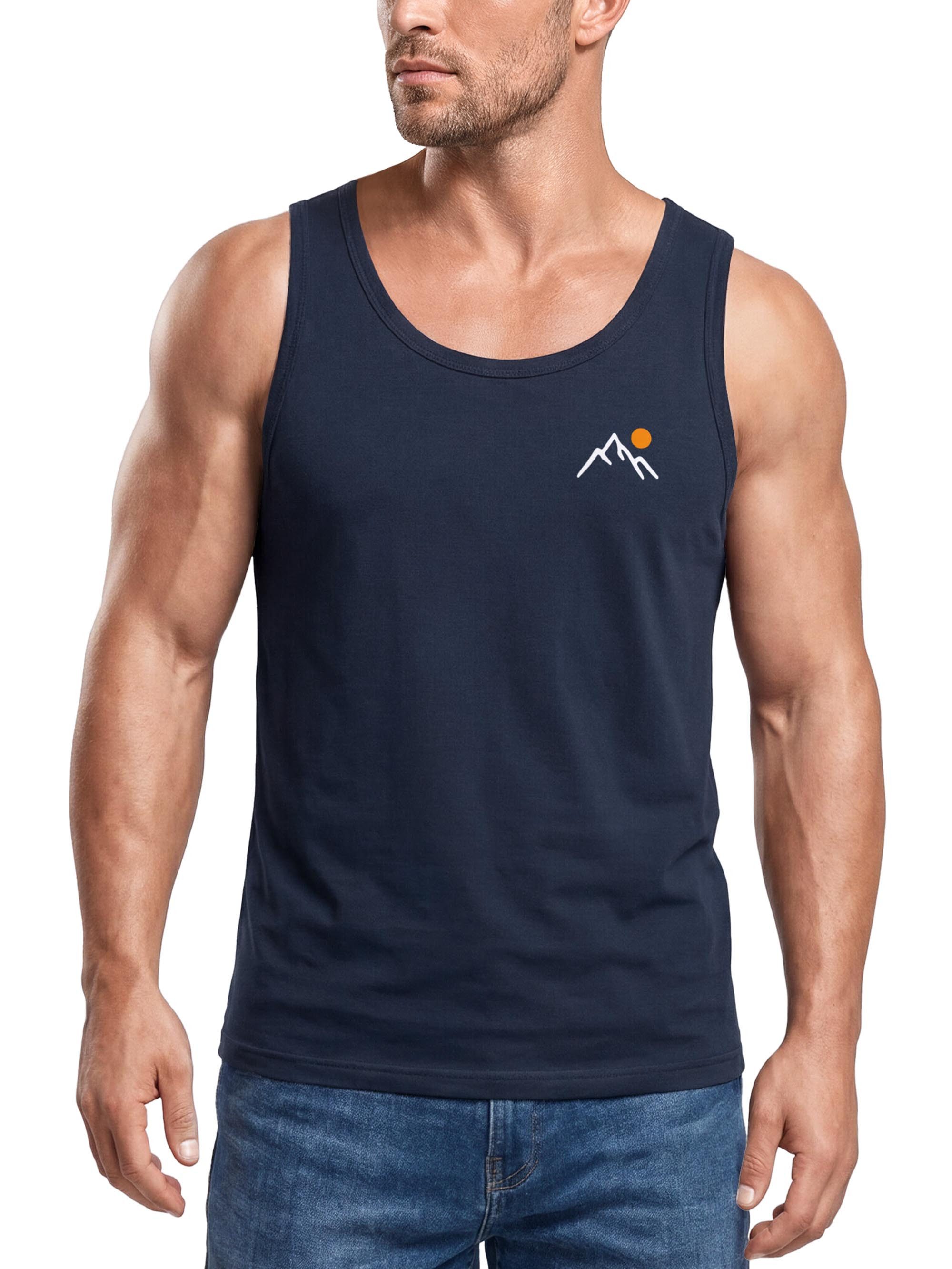 Neverless Tanktop Tanktop Herren mit Grafik-Print - Design Mountain Sun- Trägershirt mit Print