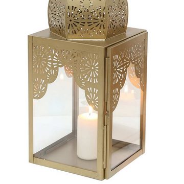 Casa Moro Windlicht Orientalische Laterne Modena Gold L aus Glas & Metall Höhe 50cm (Minaretten Form, Marokkanische Glaslaterne, Windlicht Kerzenhalter), aus traditioneller Handarbeit IRL640