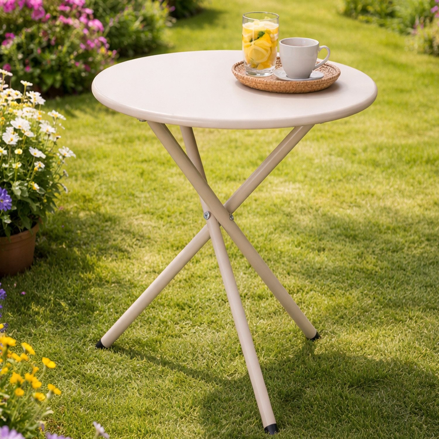 Mojawo Küchentisch Bistrotisch Balkontisch Beistelltisch rund Weiß Stahl Ø48xH48cm