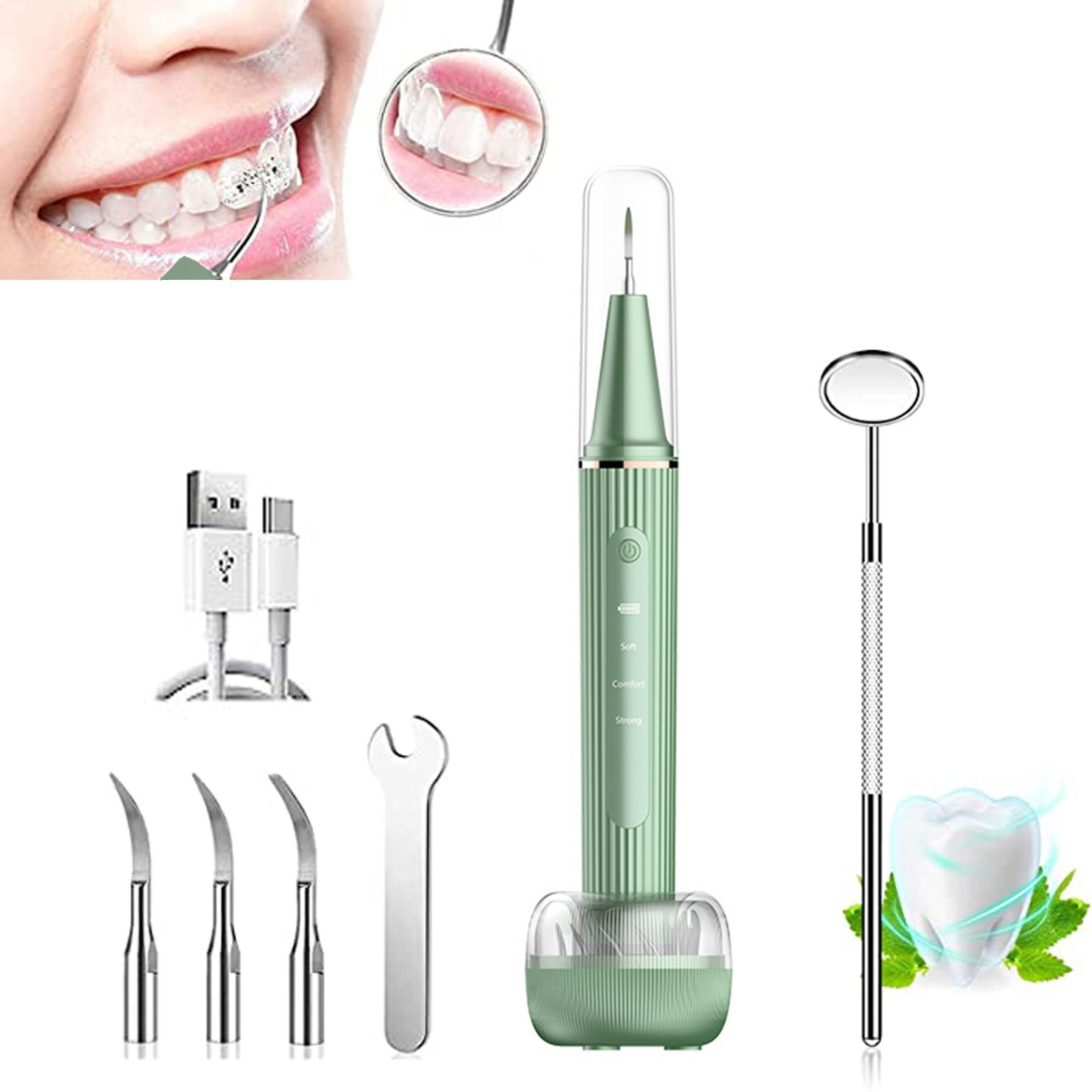 Dedom Munddusche Zahnreiniger,Visueller Ultraschall-Zahnreiniger,3 Ersatzköpfe, HD-Endoskopie,Entfernt Zahnstein und Zahnbelag