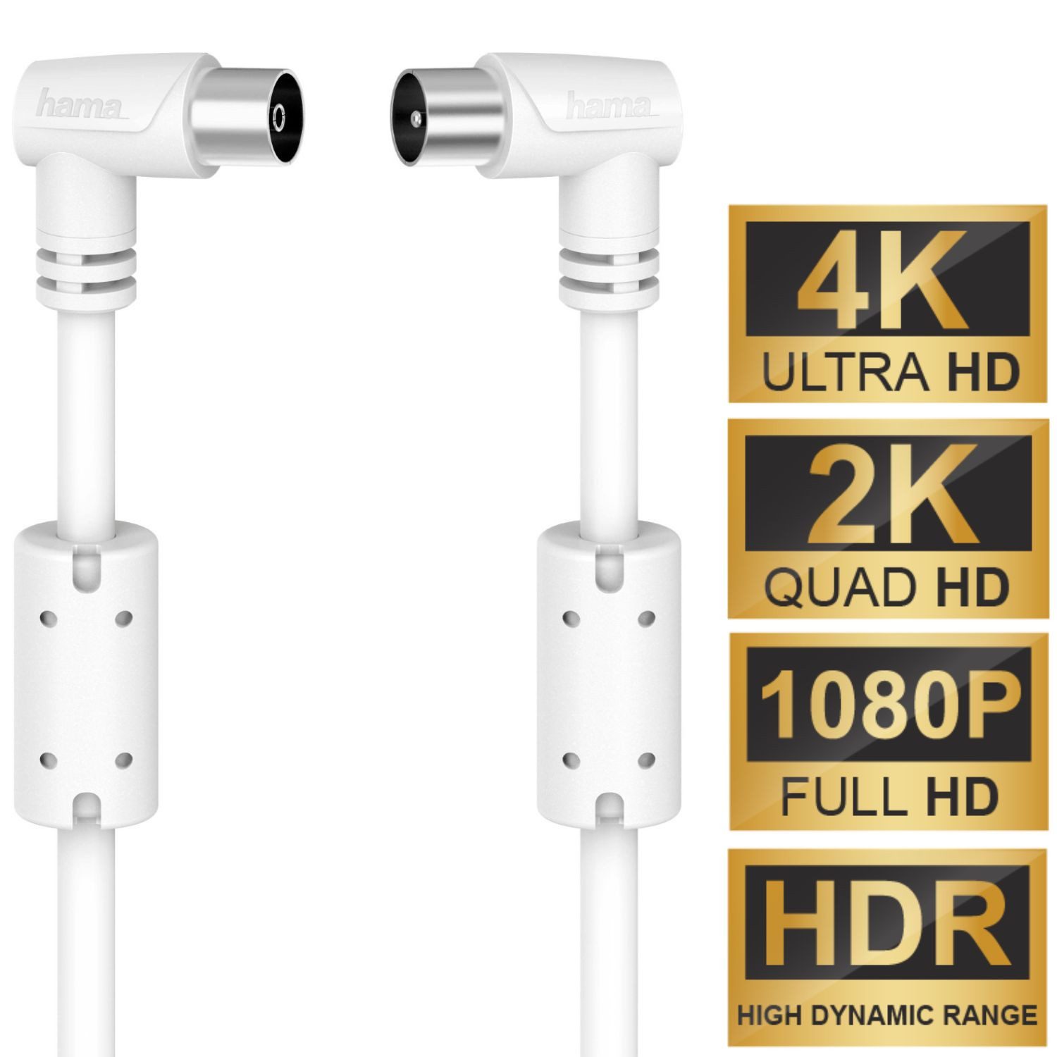 Hama 10m 90° Antennen-Kabel 90db Koaxial-Kabel Weiß Video-Kabel, Koaxial, Koaxial (1000 cm), Koax-Kabel Full HD TV 4K UHD HD+ HDR 90db Filter Gewinkelte Stecker