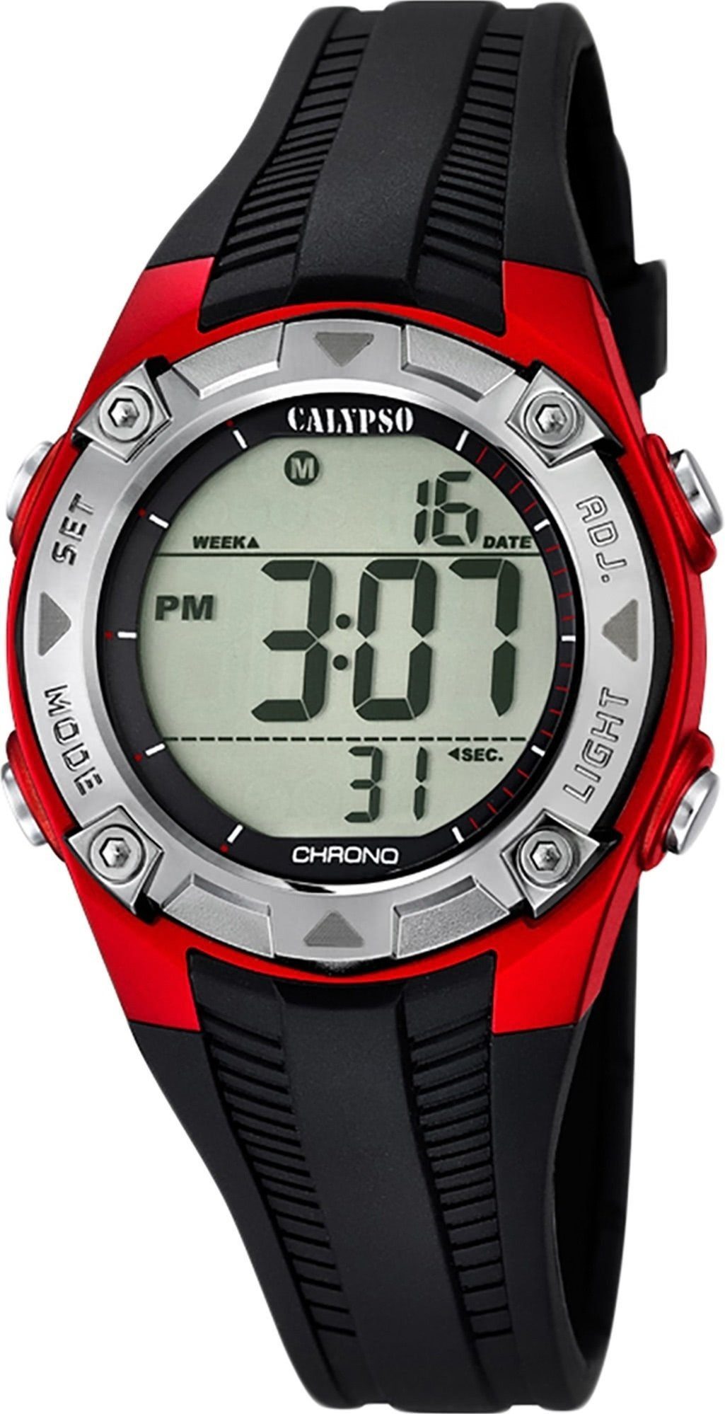Digitaluhr K5685-6 Rot Kunststoffband Schwarz 36,6 mm