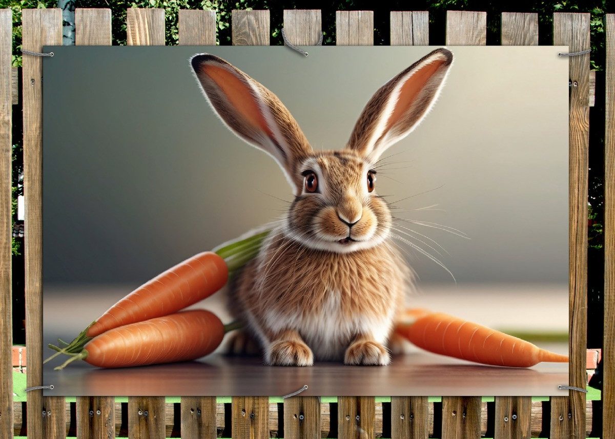 Thumbnail - Wallario Sichtschutzzaunmatten Flauschiger Hase mit Möhren